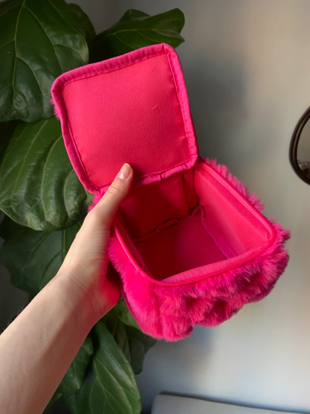 Hot Pink Faux Fur Dice Cosmetic Bag - photo 4