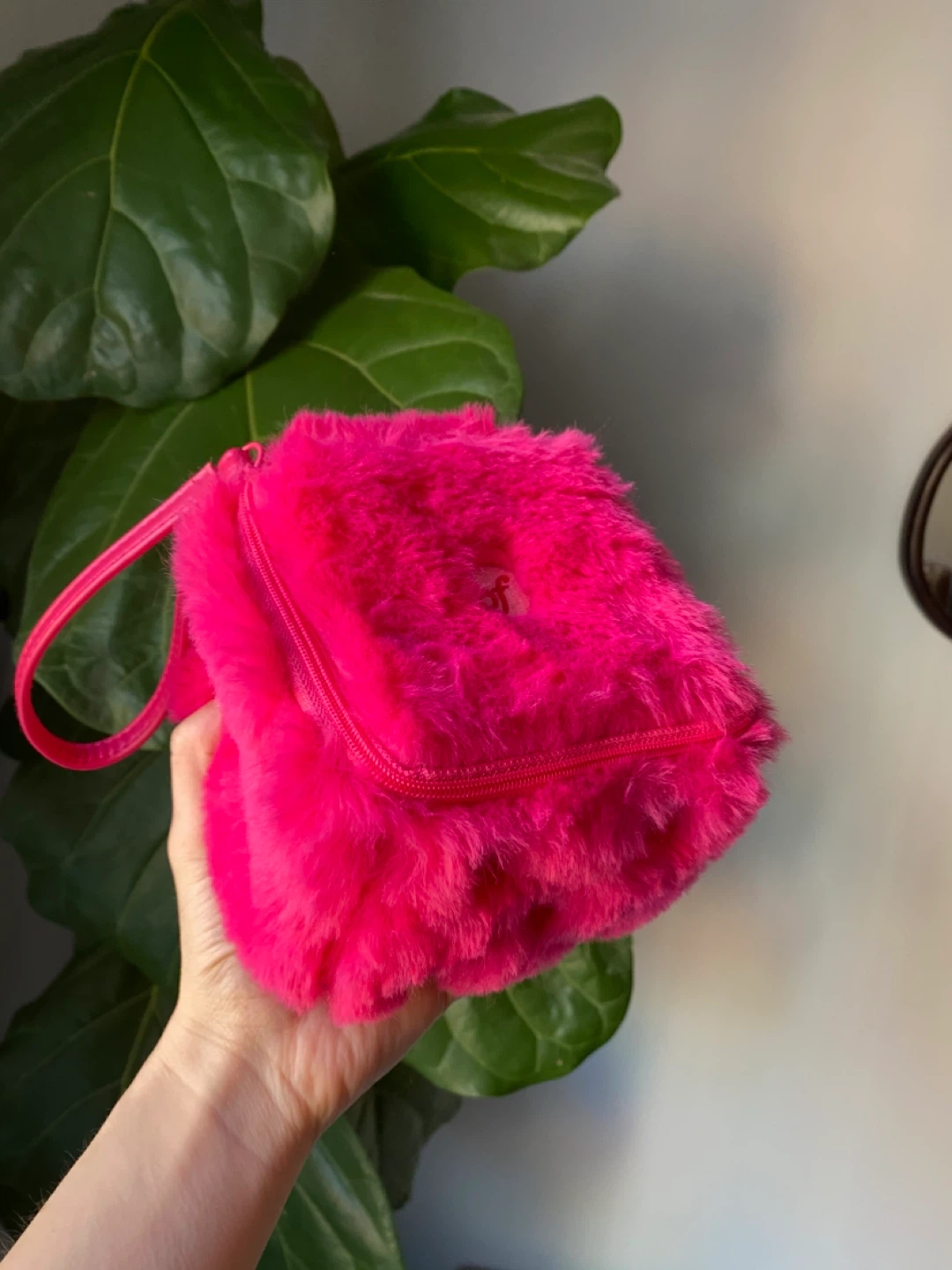 Hot Pink Faux Fur Dice Cosmetic Bag - photo 2