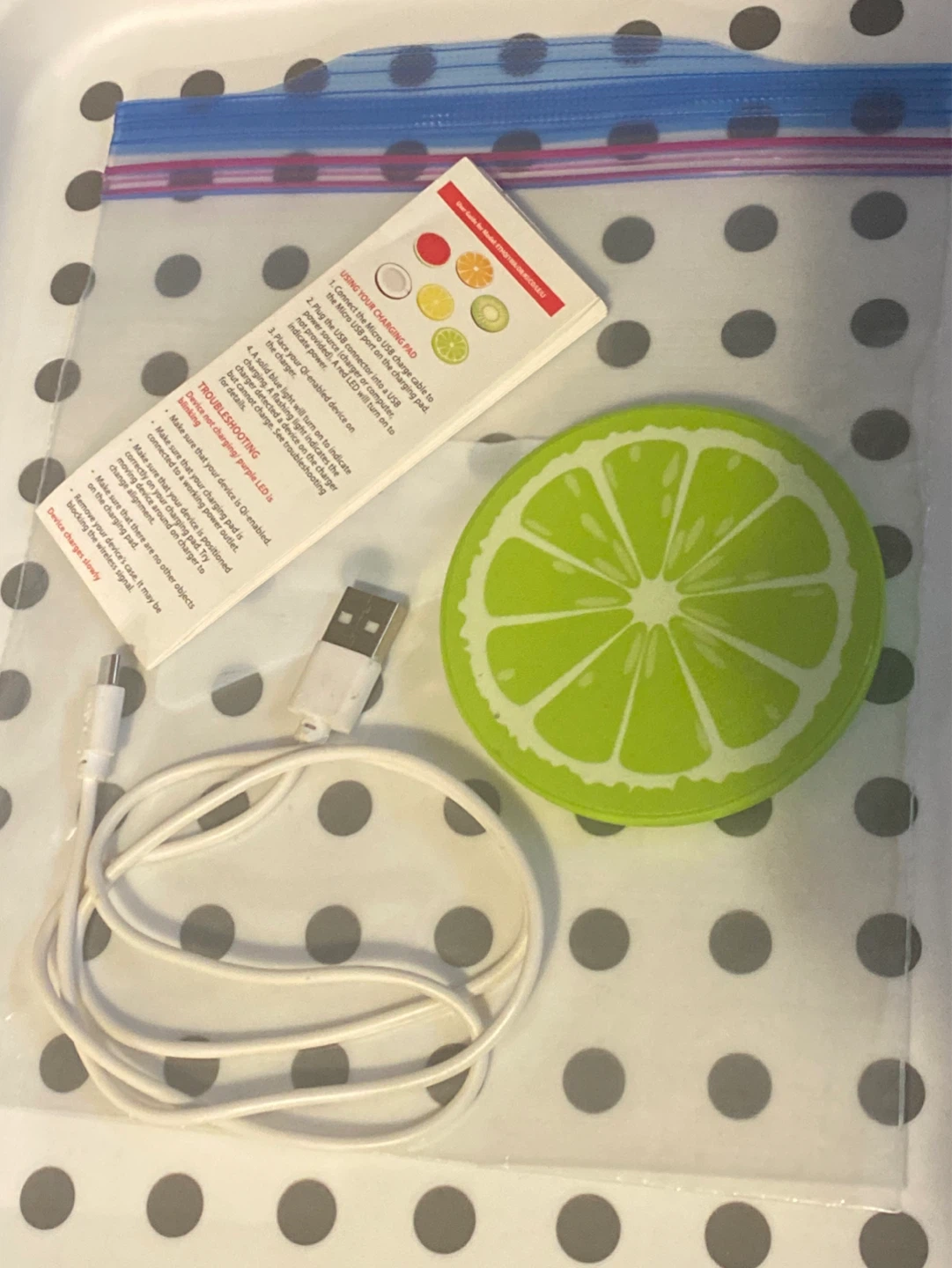 Lime Slice Wireless Charging Pad with USB Cable