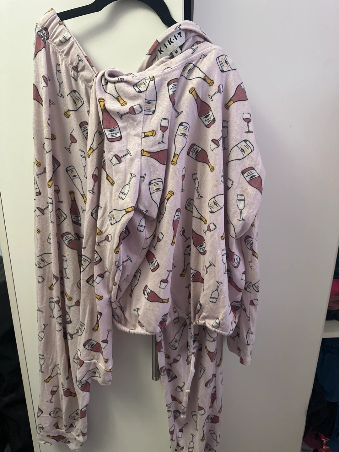 KIKIT Pink Wine Bottle Print Pajama Set - Size Medium - photo 3