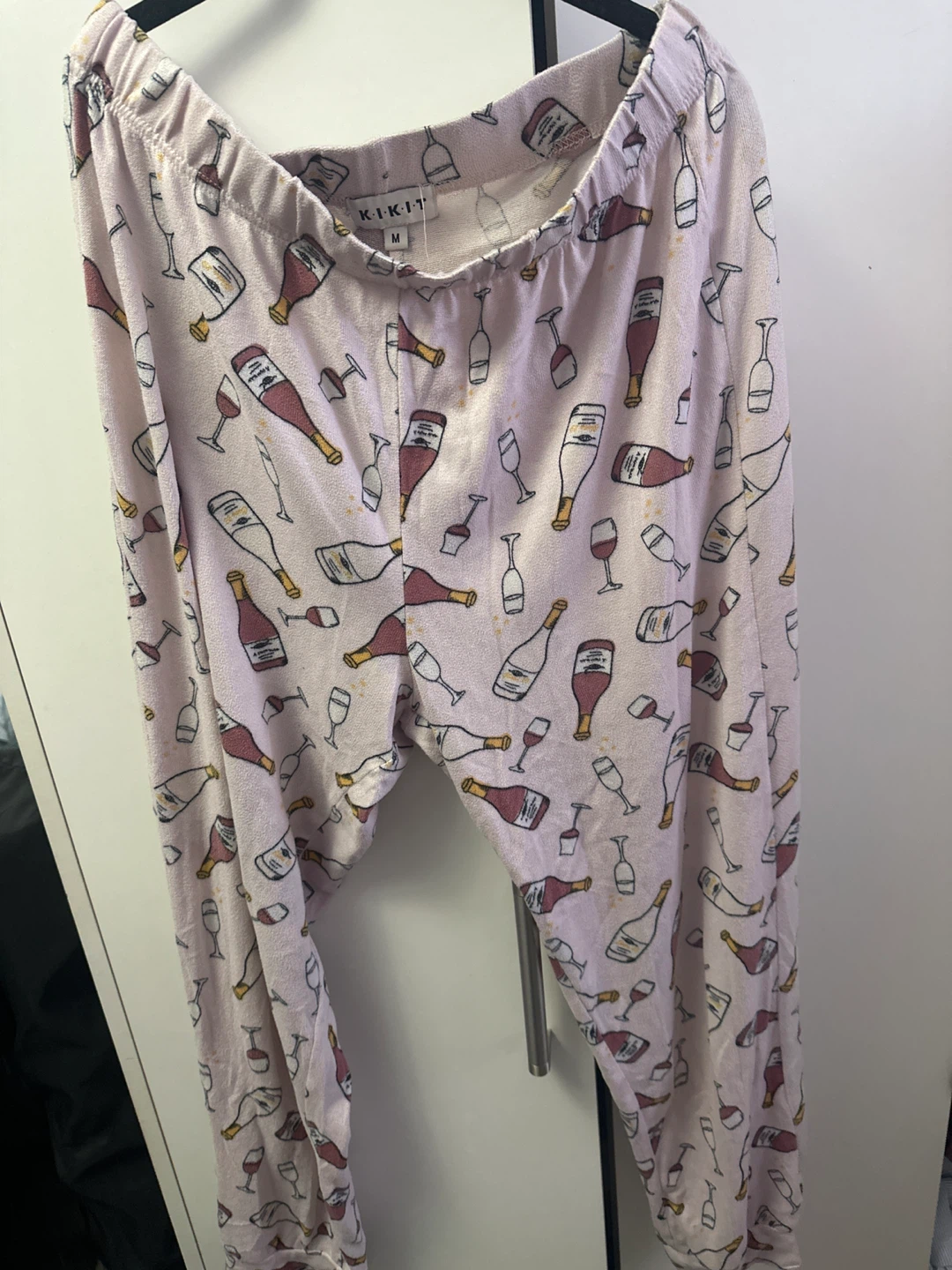 KIKIT Pink Wine Bottle Print Pajama Set - Size Medium - photo 2