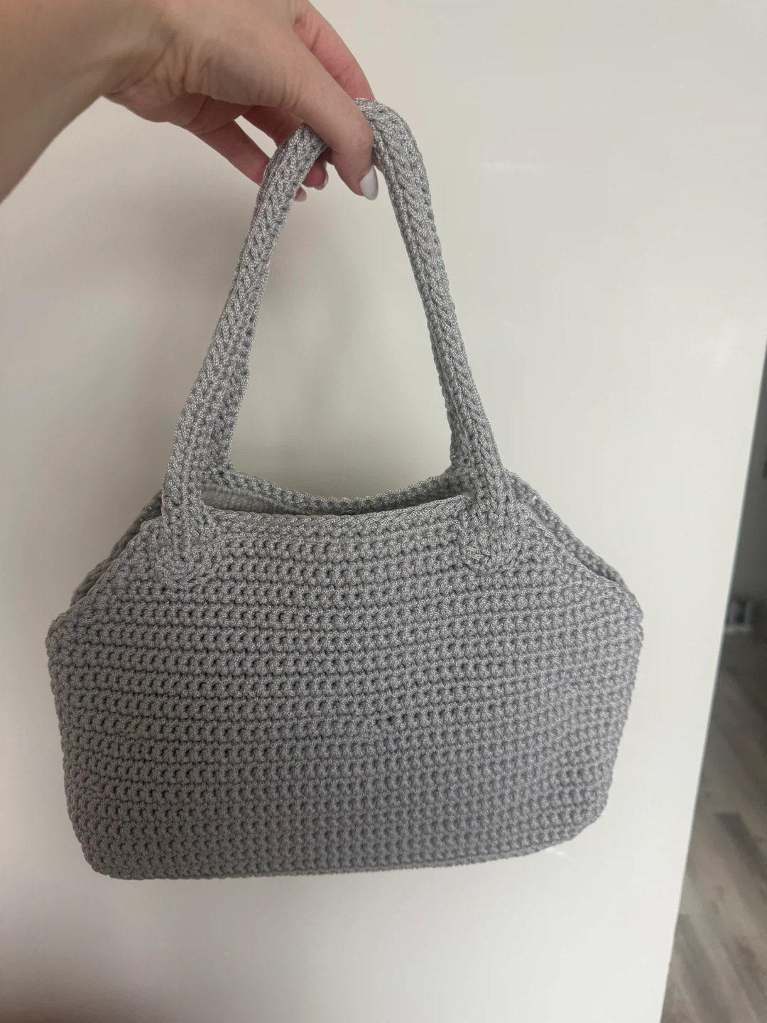 Grey Crocheted Handbag with Snap Closure - photo 2