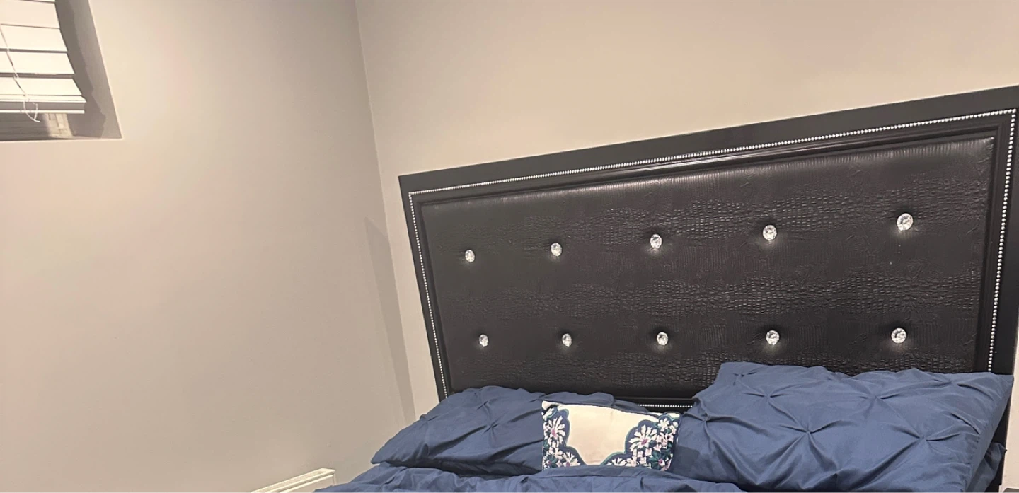 Black Faux Leather Headboard with Crystal Accents