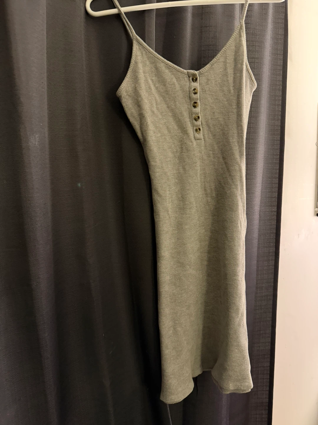 Grey Ribbed Henley Dress