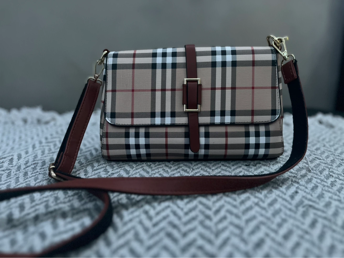 Checkered Crossbody Bag with Adjustable Strap - photo 2