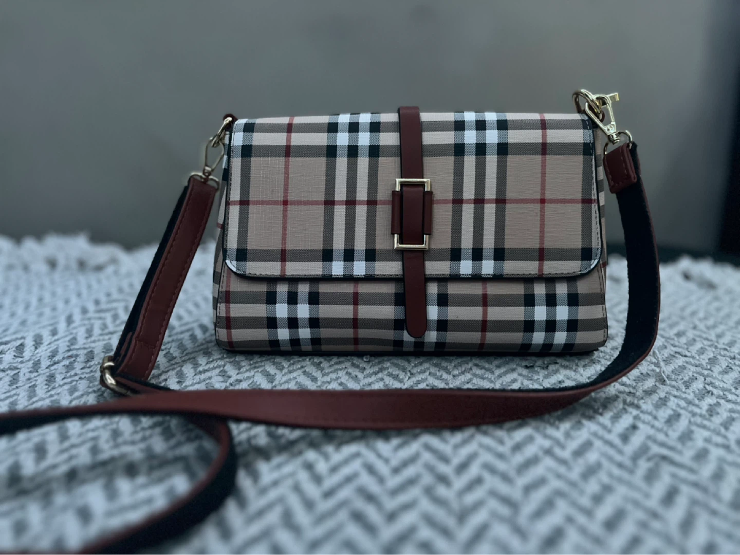 Checkered Crossbody Bag with Adjustable Strap