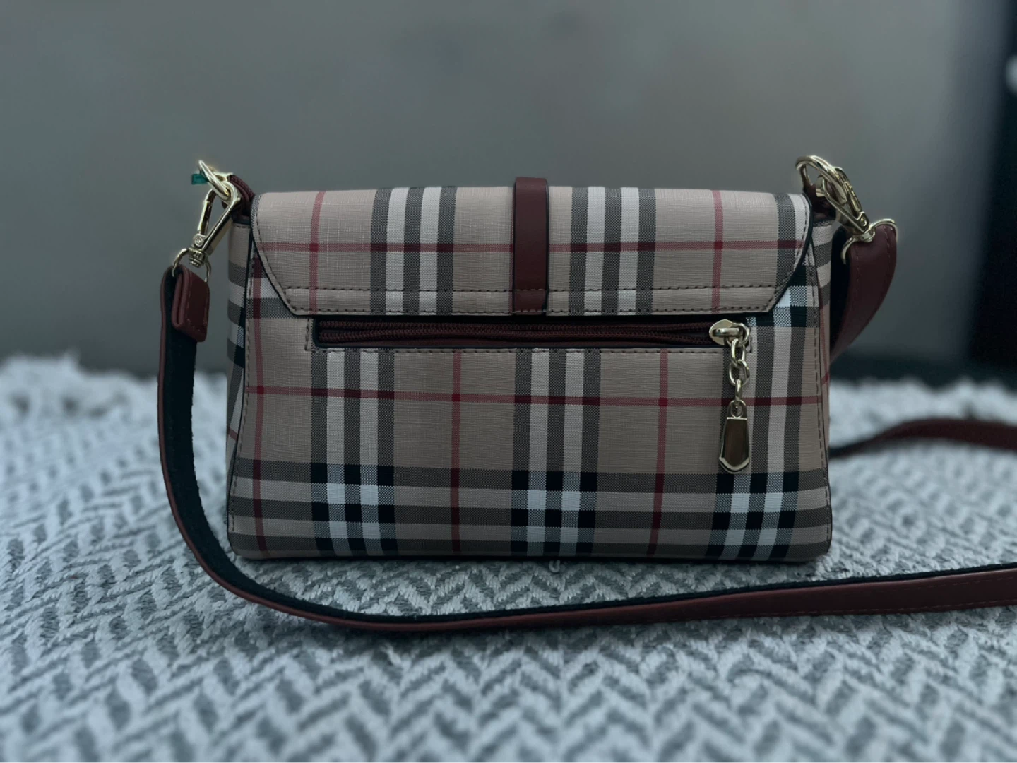Checkered Crossbody Bag with Adjustable Strap - photo 3