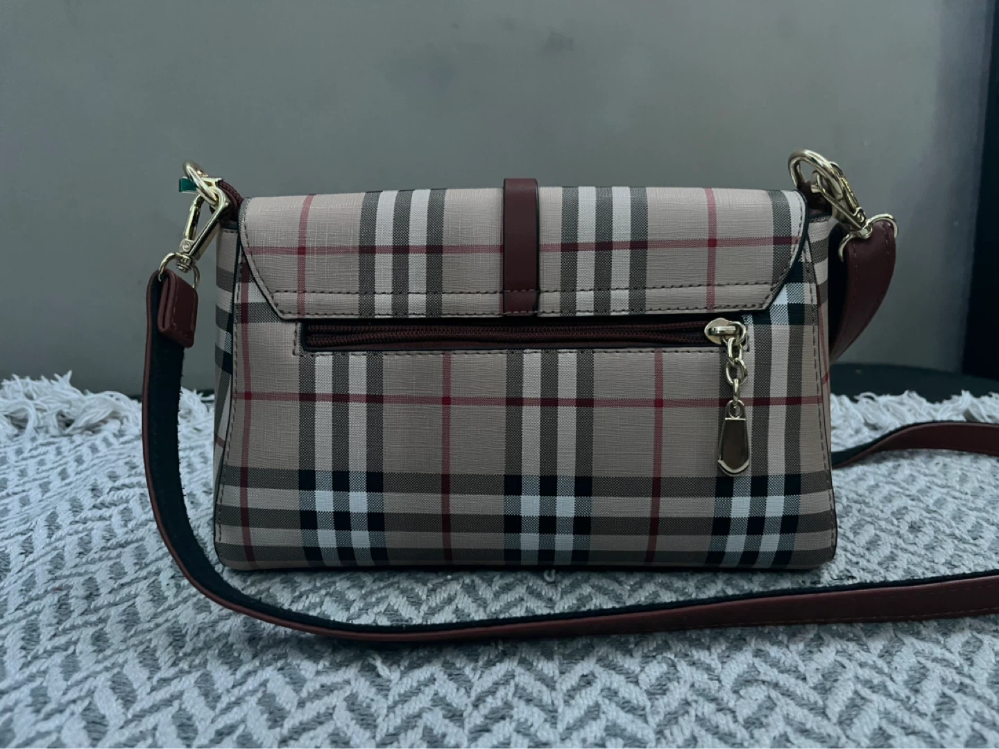 Checkered Crossbody Bag with Adjustable Strap - photo 4