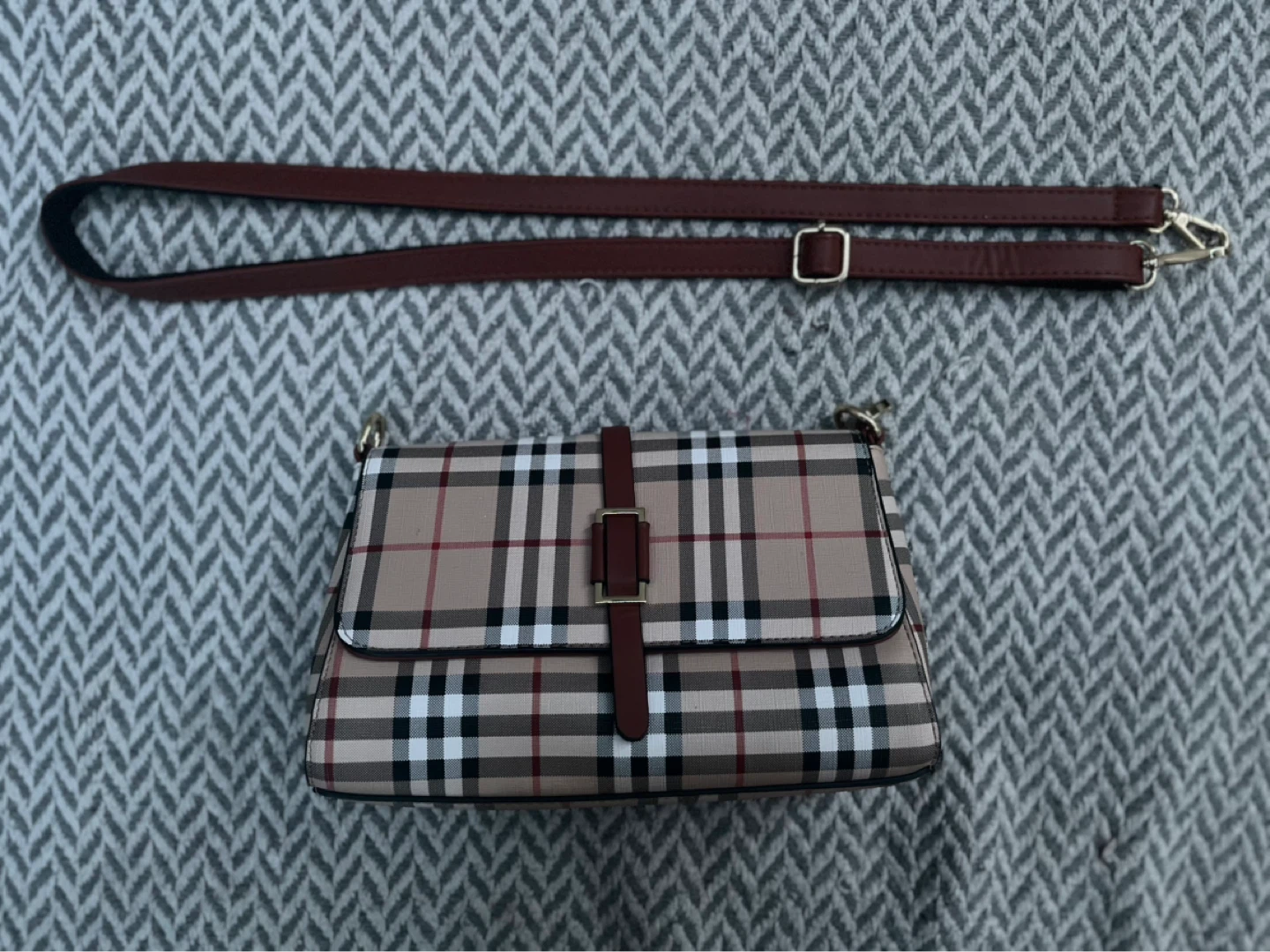 Checkered Crossbody Bag with Adjustable Strap - photo 5