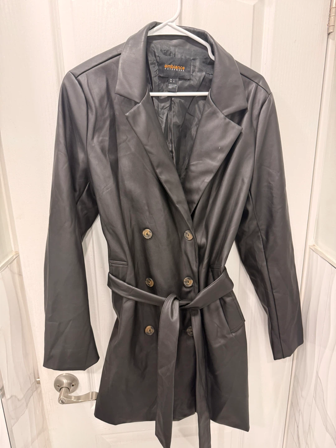 Ambiance Outerwear Black Faux Leather Blazer Dress Size L