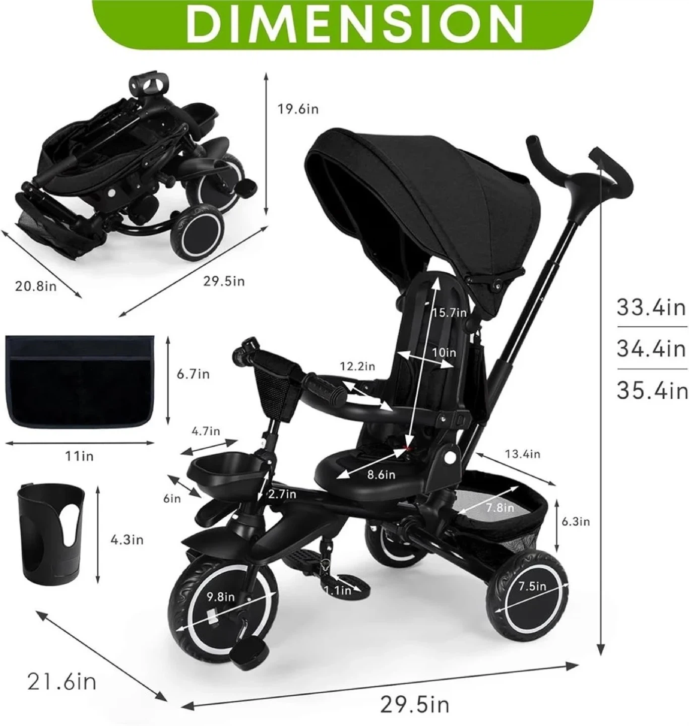 Folding Tricycle with Canopy and Parent Handle - photo 5