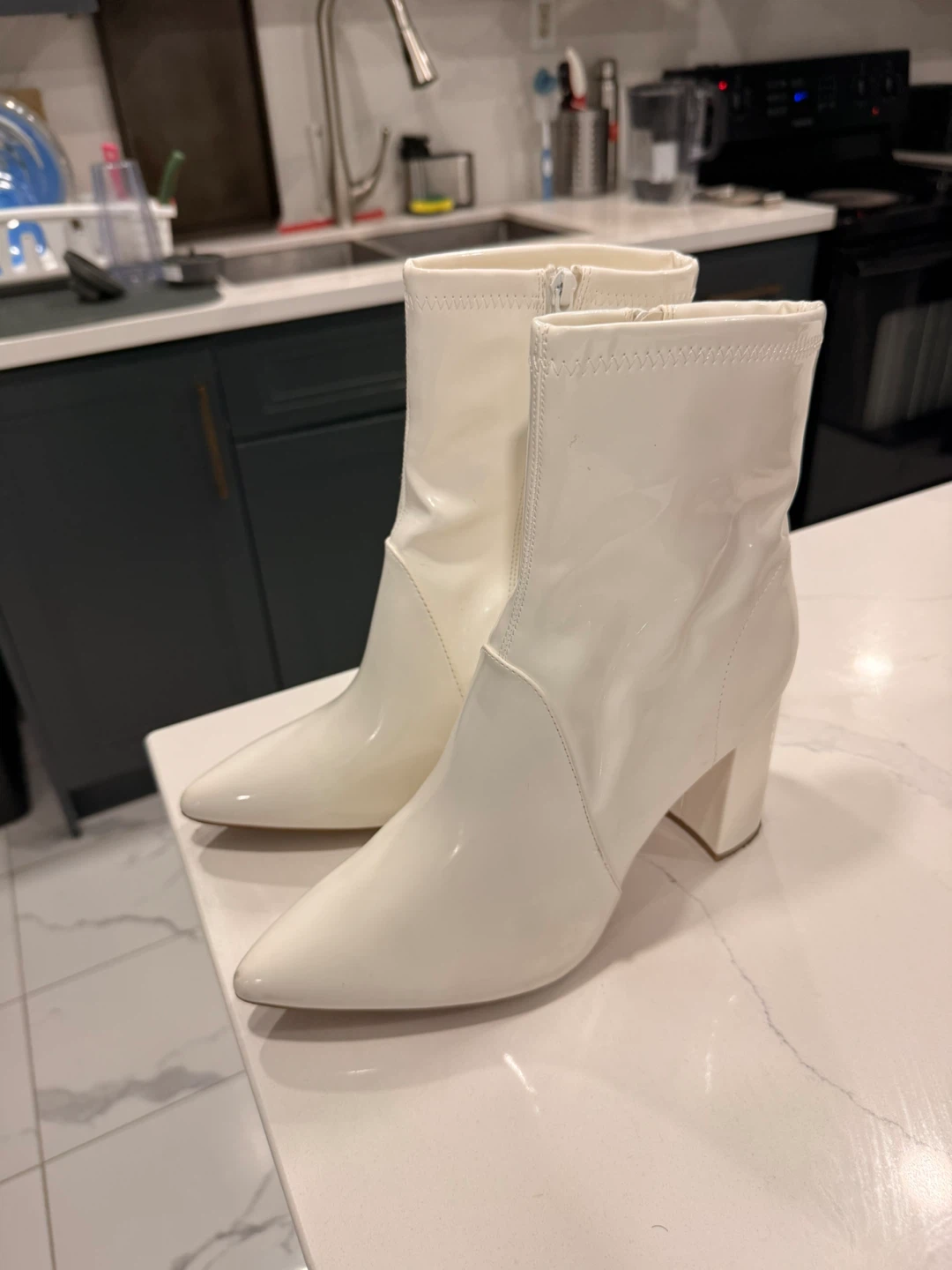 White Pointed Toe Ankle Boots