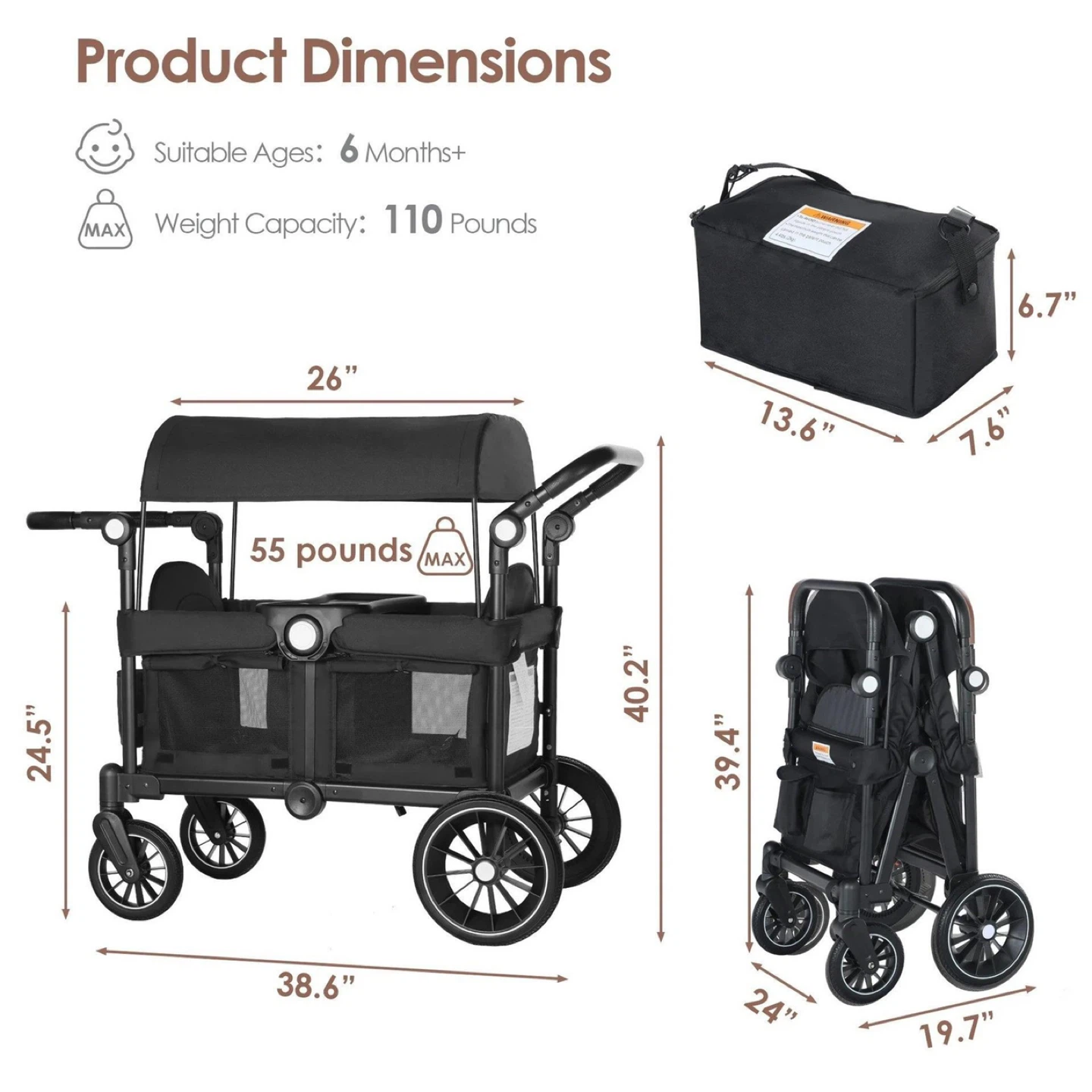 Kids Wagon with Canopy - Adjustable, Sunshade, Waterproof - photo 2