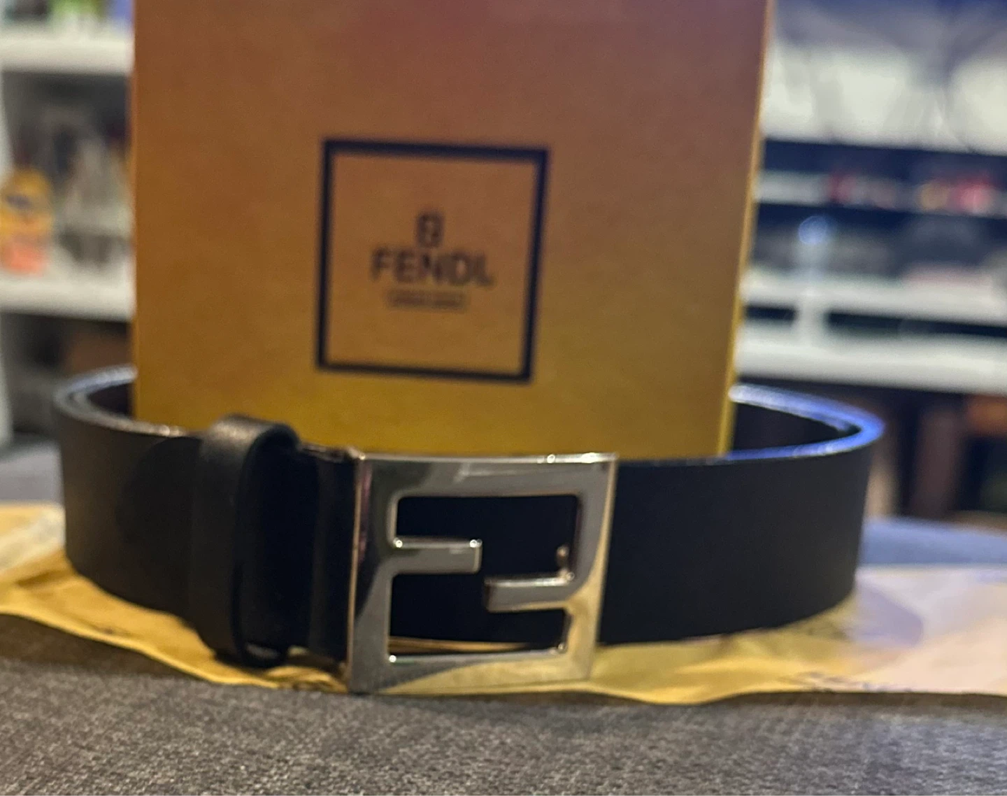 Fendi Black Leather Belt with FF Buckle