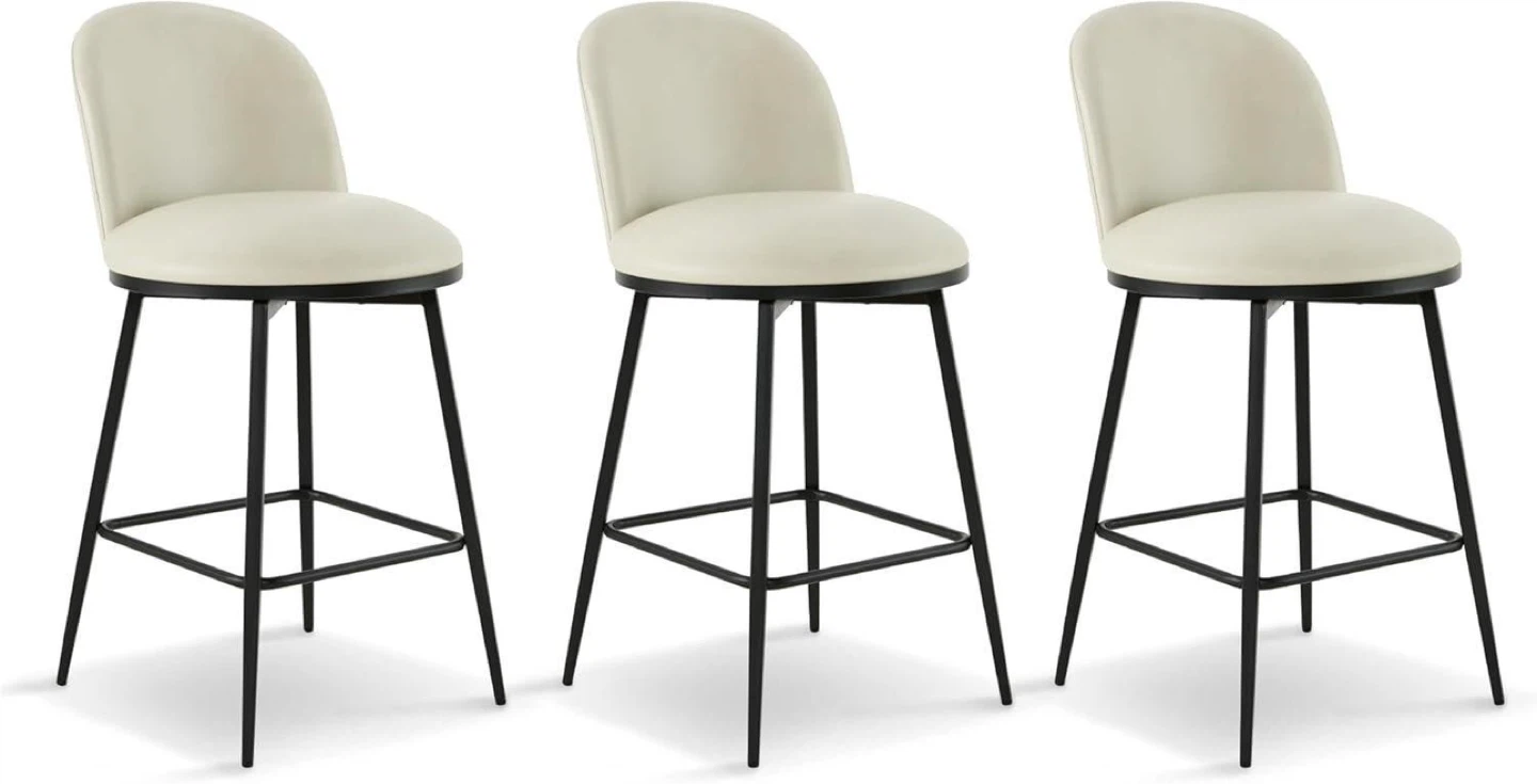 Set of 3 Cream Faux Leather Swivel Bar Stools - photo 5