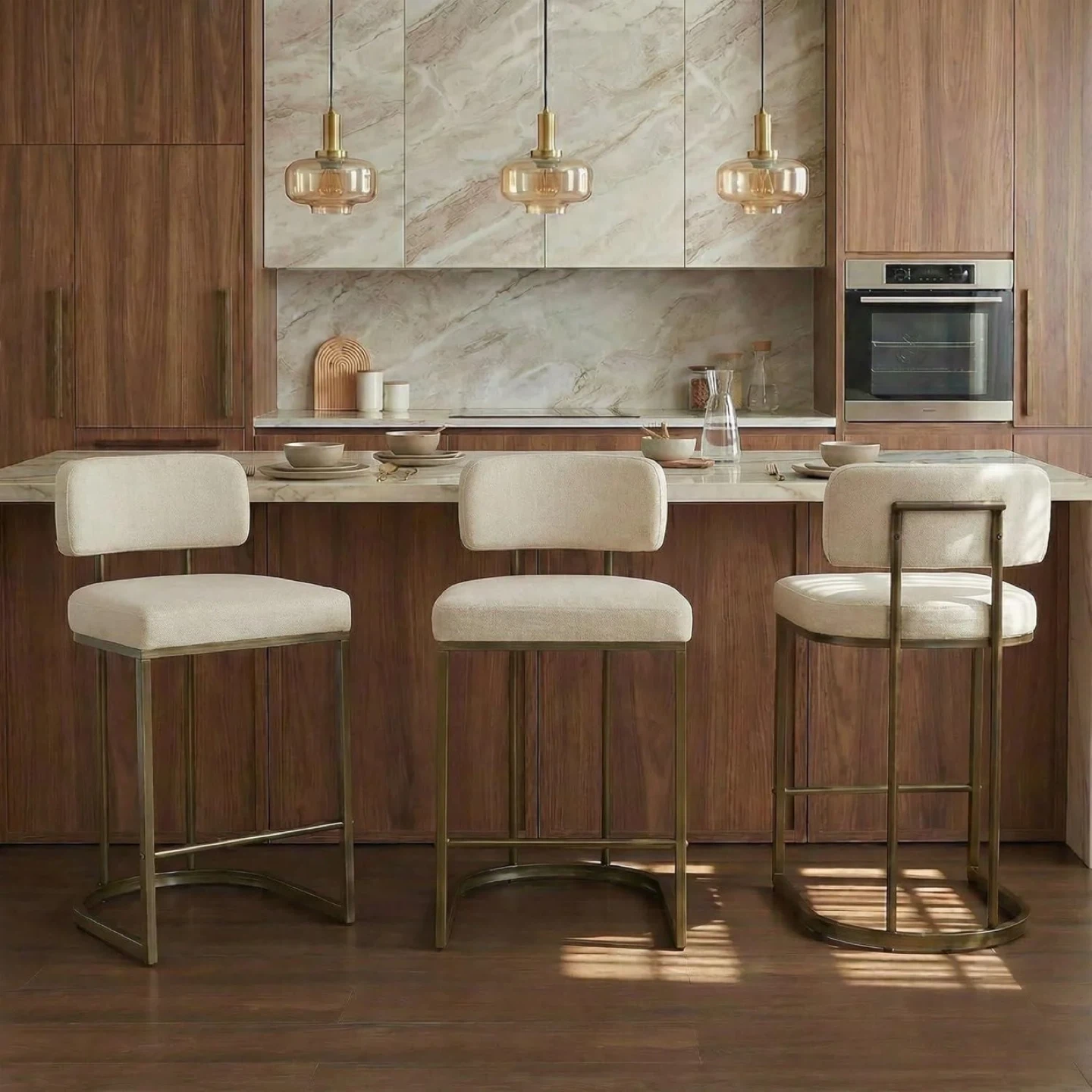 Set of 3 Cream Faux Leather Swivel Bar Stools - photo 4