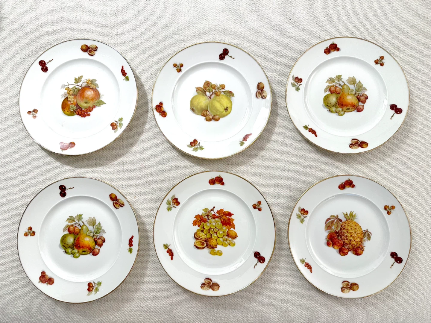 Set of 6 vintage German orchard fruit dessert plates