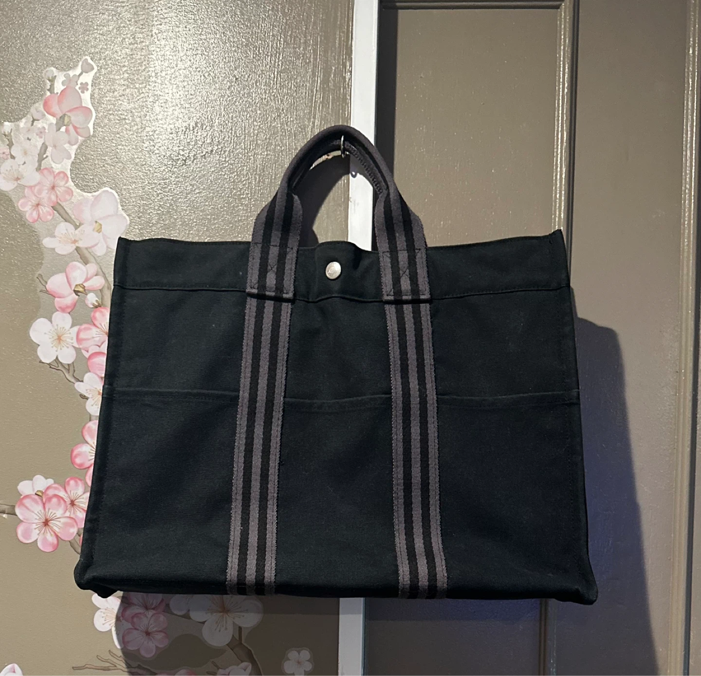 Hermès Black Canvas Tote Bag