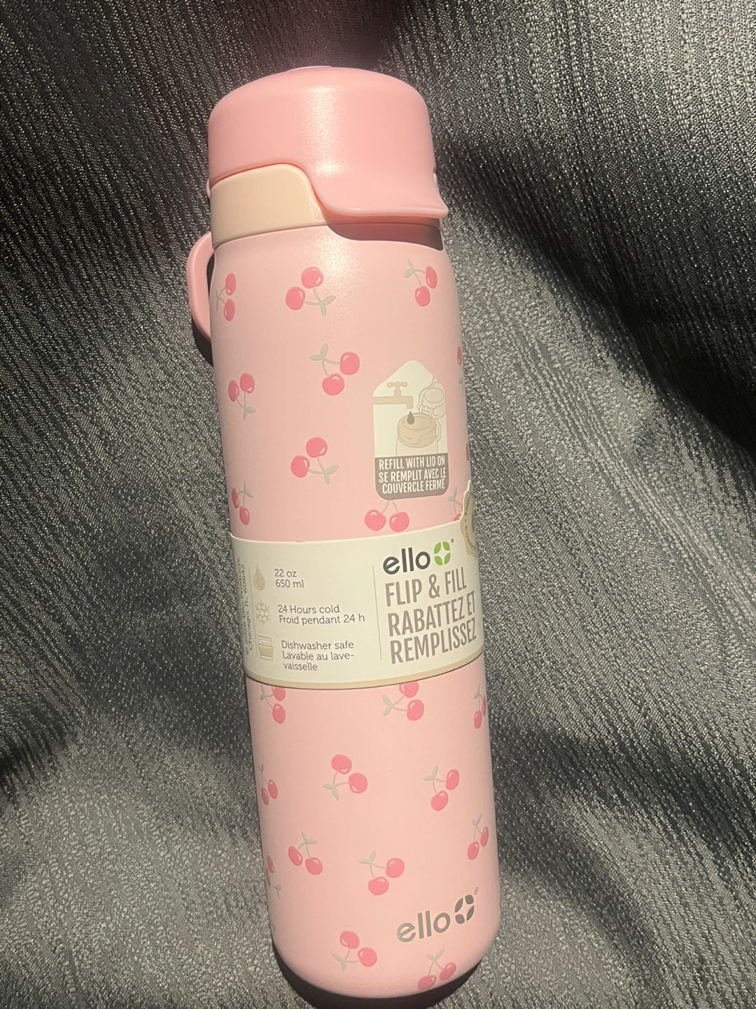 Ello Flip & Fill Water Bottle - Pink Cherry Pattern - 22 oz - photo 3