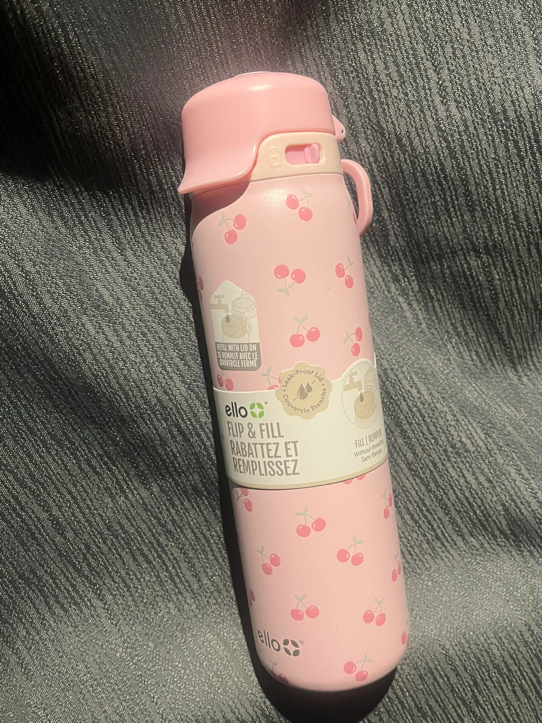 Ello Flip & Fill Water Bottle - Pink Cherry Pattern - 22 oz