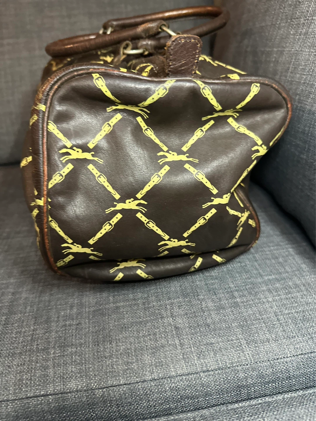 Longchamp Paris Leather Duffle Bag - Brown with Yellow Pattern - photo 3