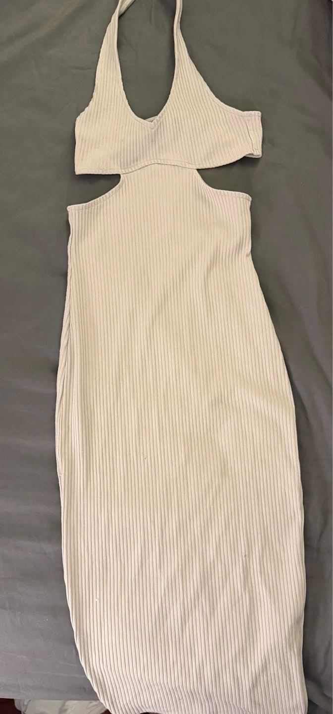 H&M Divided Beige Ribbed Cut-Out Maxi Dress