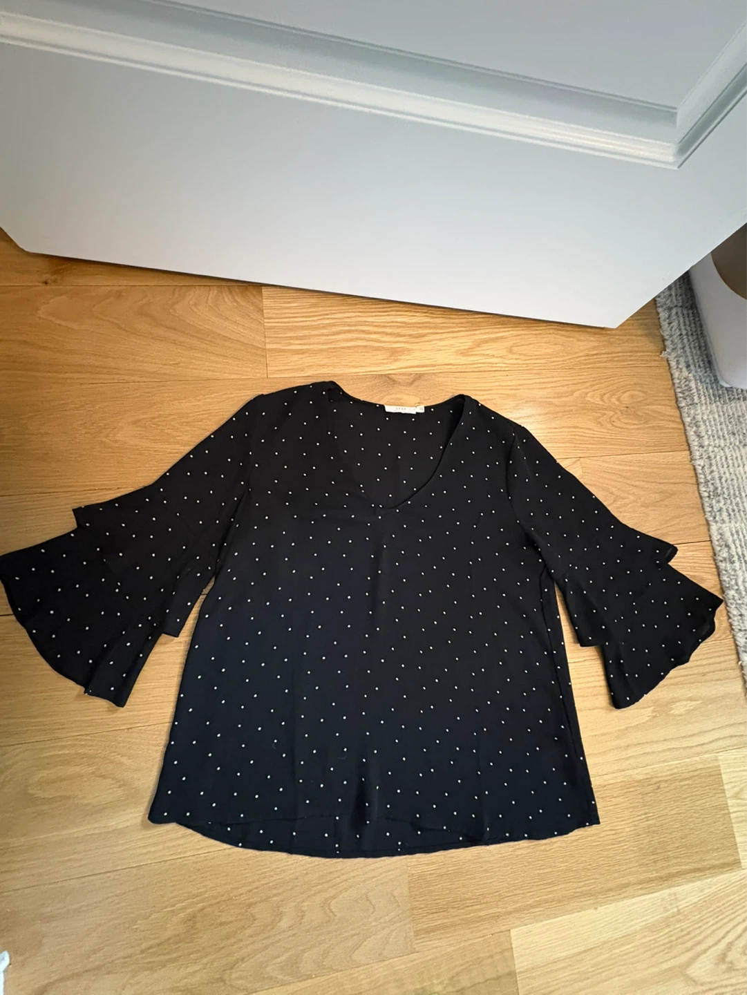 Lush Black & White Polka Dot Bell Sleeve Top - photo 2