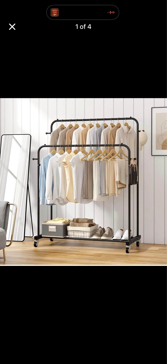 Black Double Rod Rolling Garment Rack