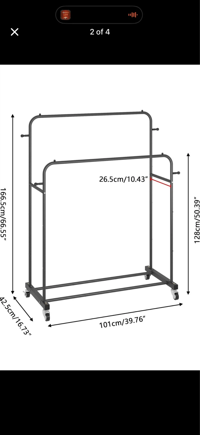 Black Double Rod Rolling Garment Rack - photo 4