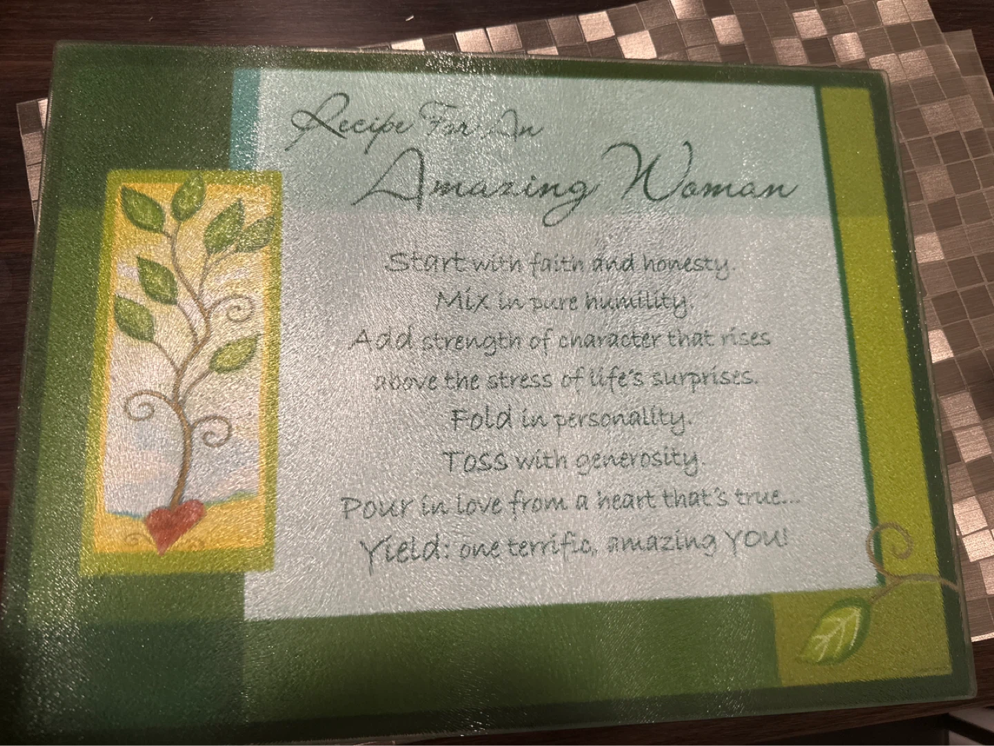 Decorative Glass Cutting Board - Recipe for an Amazing Woman