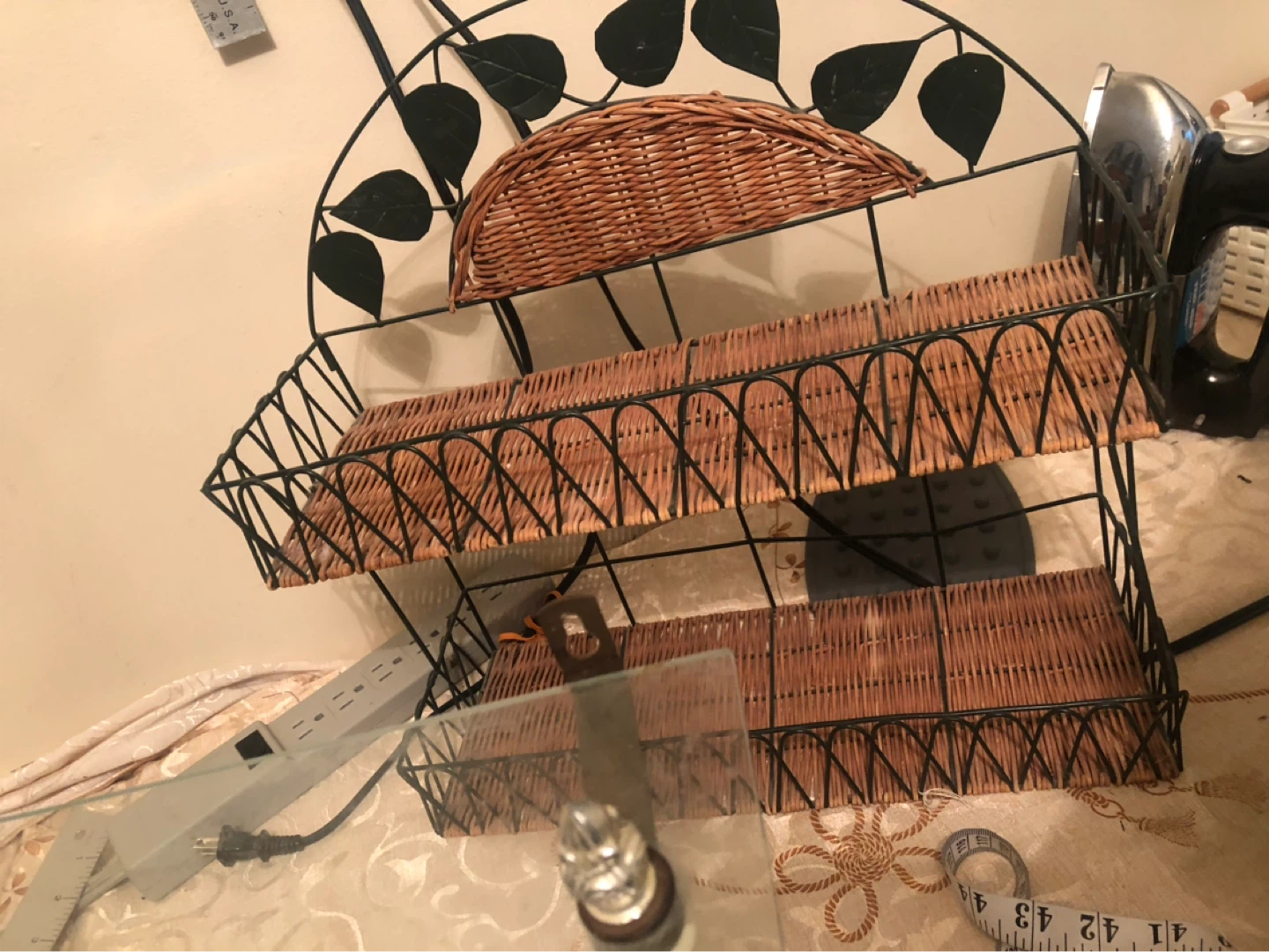 Wicker and Metal 3-Tier Shelf