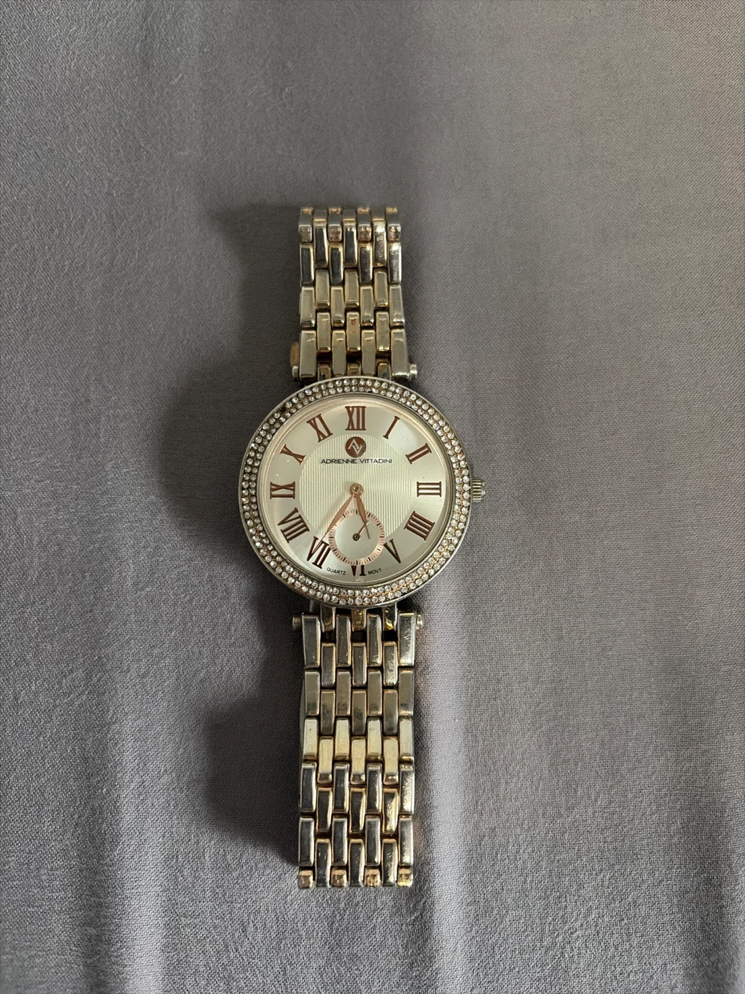 Adrienne Vittadini Women's Quartz Watch with Rhinestone Bezel