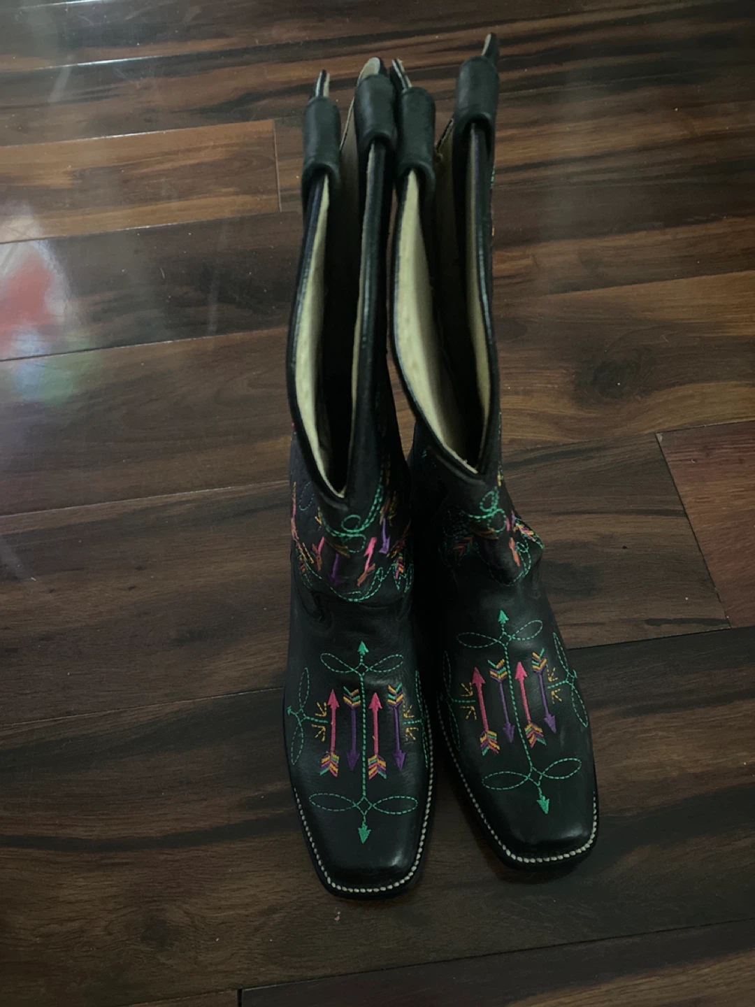 Black Embroidered Cowboy Boots - Size 7
