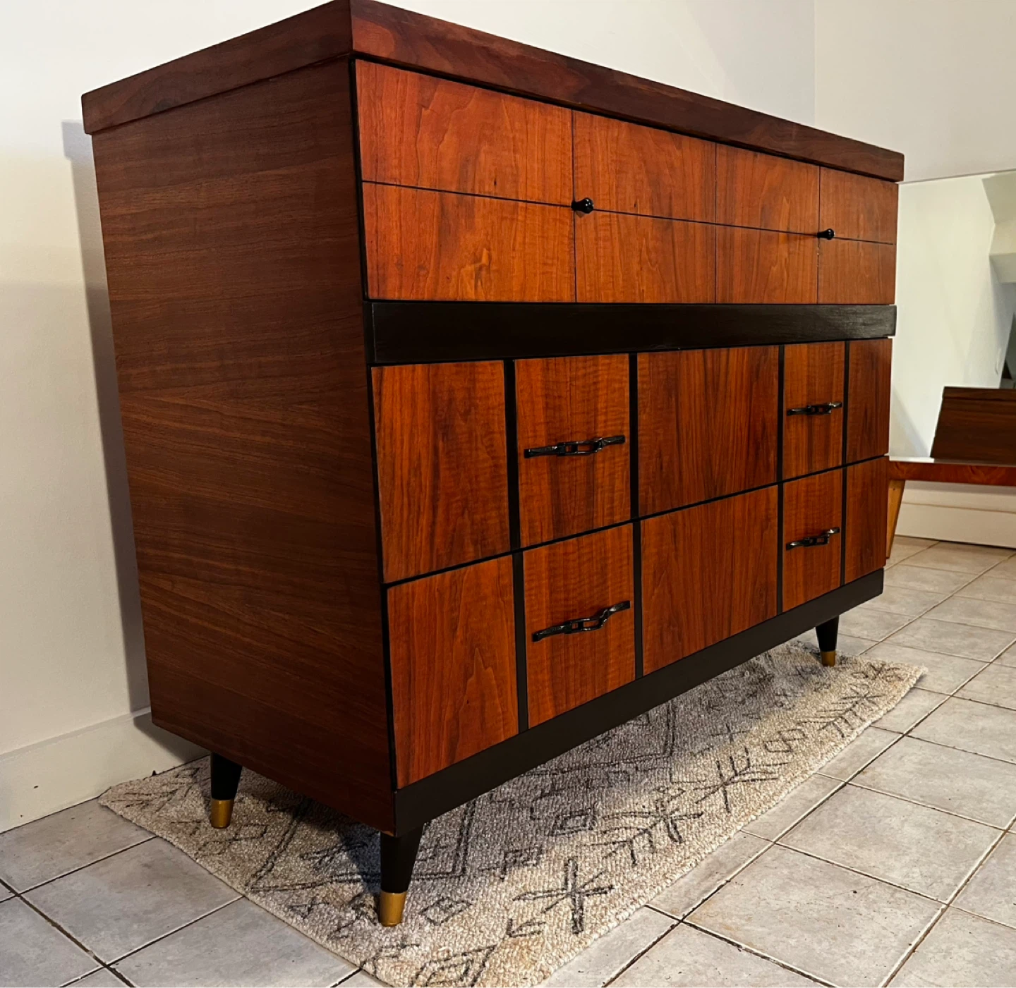 Mid Century Walnut Dresser or Sideboard Inc mirror