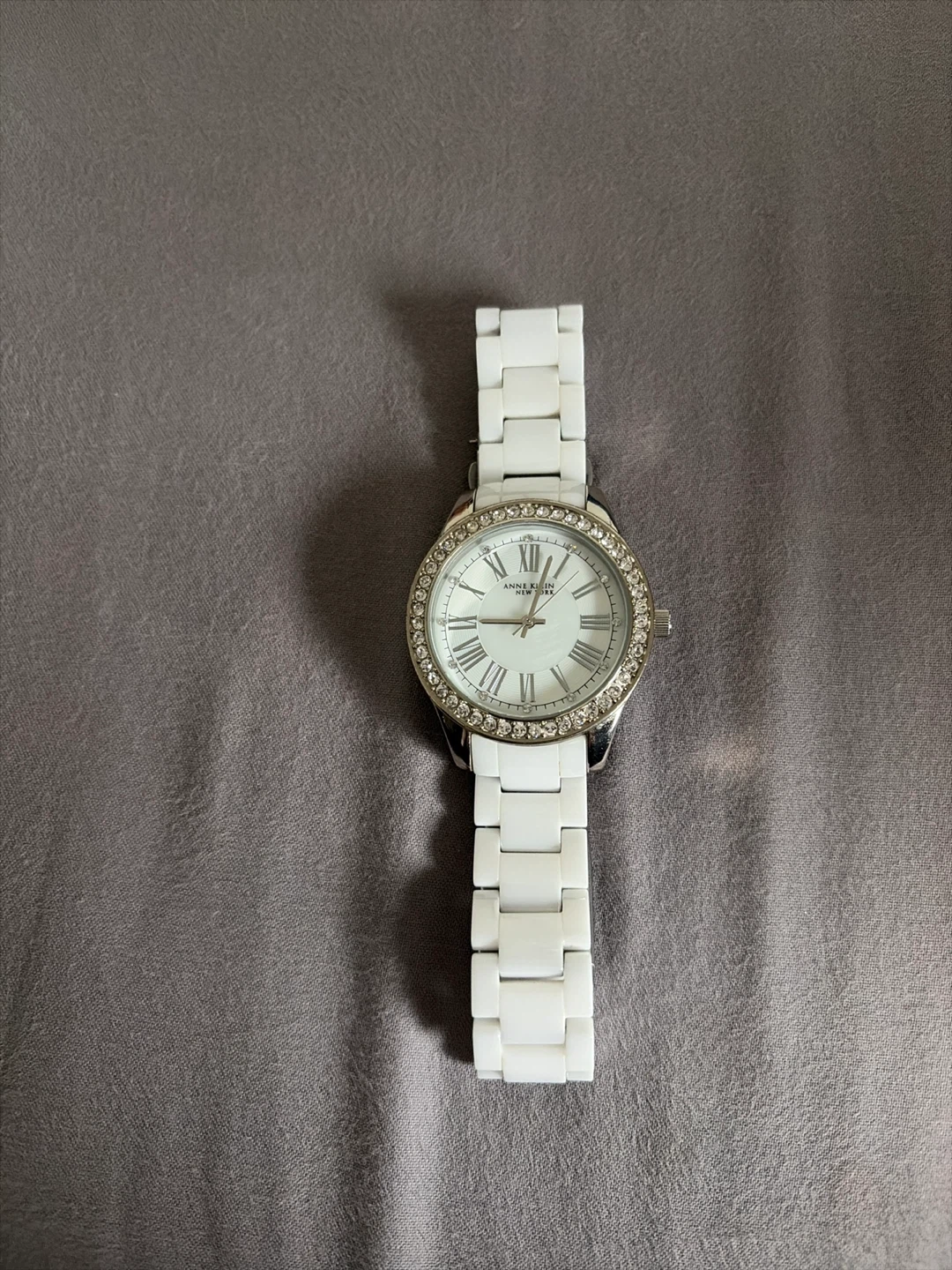 Anne Klein White Ceramic Watch with Crystal Bezel