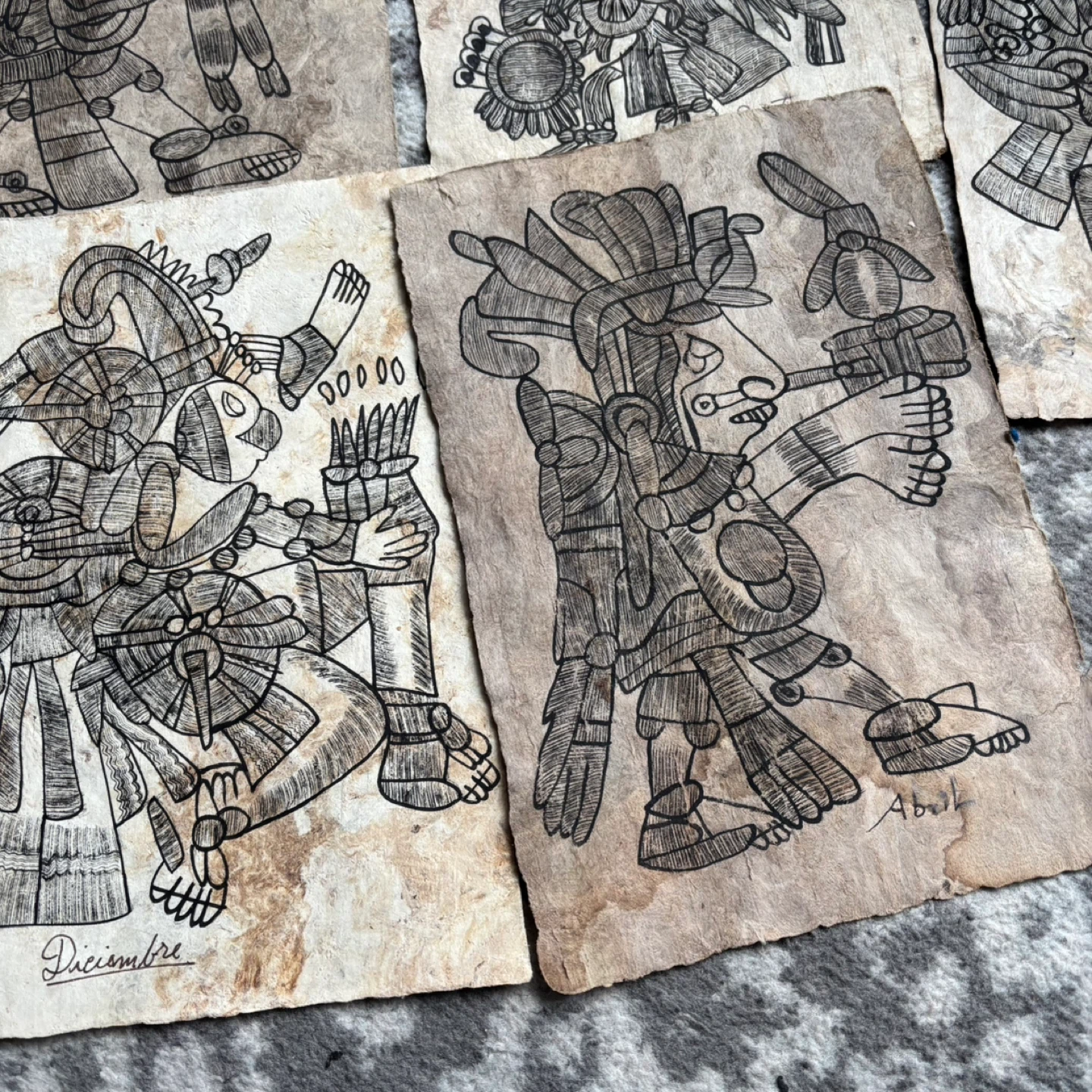 Set of 6 Mayan Calendar Inspired Art Prints on Textured Paper - photo 4