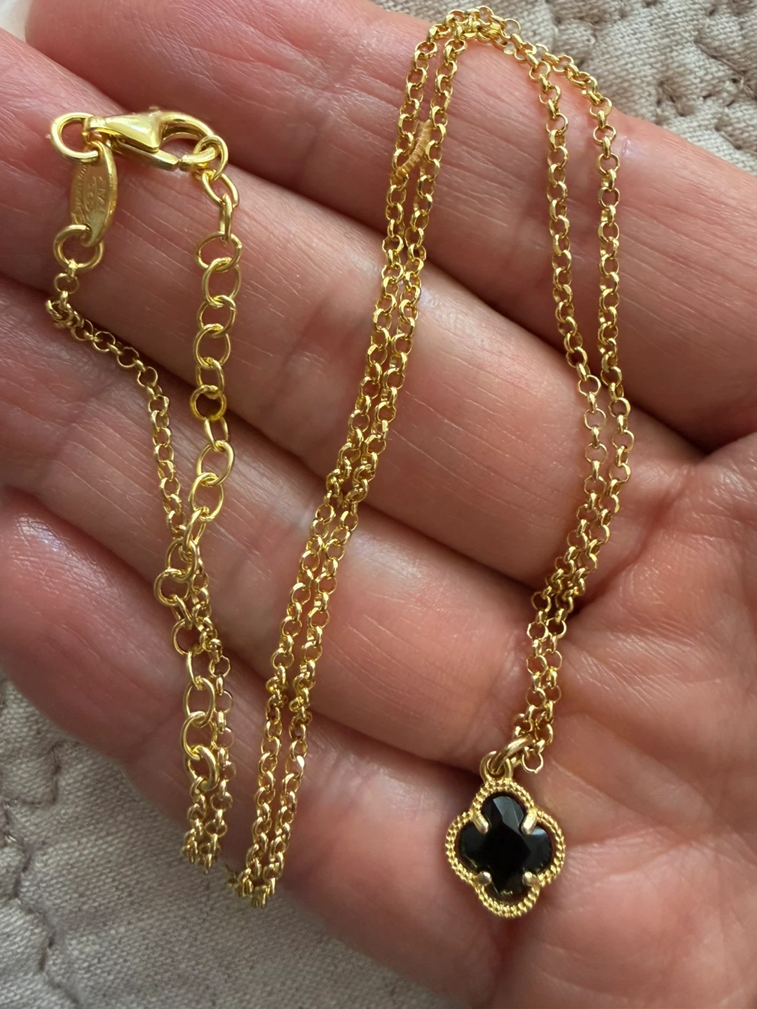 Gold Italian onyx clover necklace