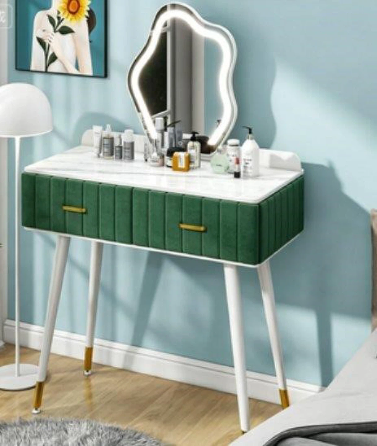 UBesGoo Makeup Vanity with 3 Color Lighted Mirror-Green