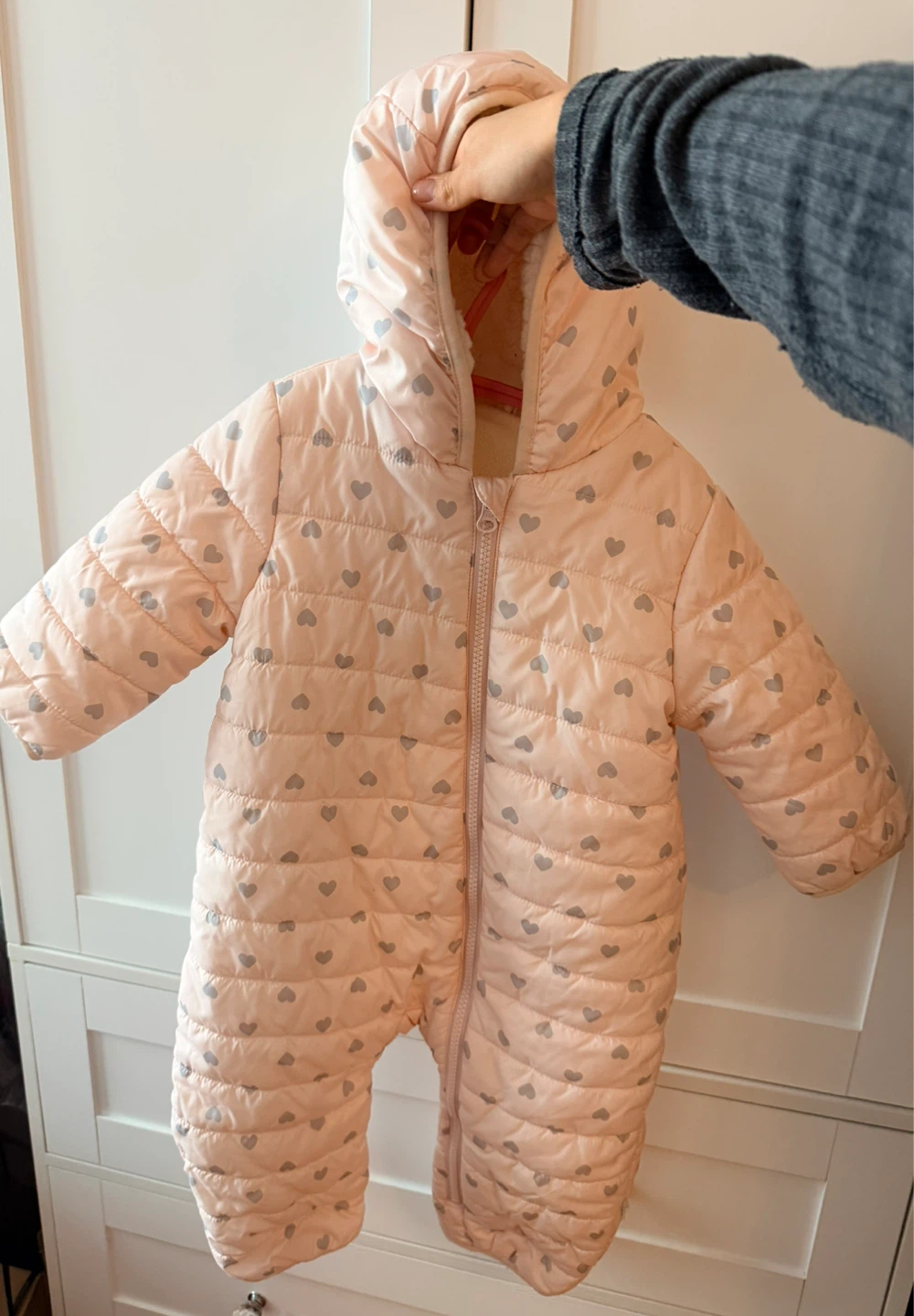 Baby Pink Heart Puffer Snowsuit