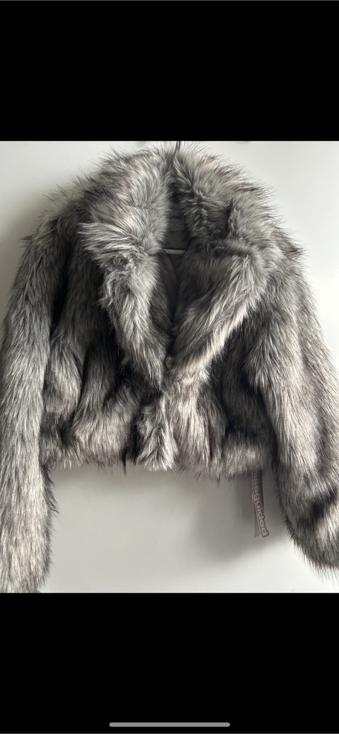 New Grey Faux Fur Cropped Jacket