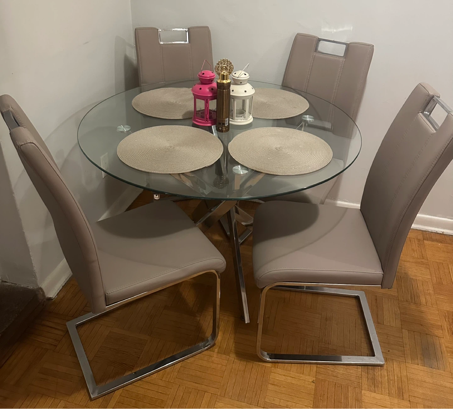 Glass Dining Table with 4 Chairs