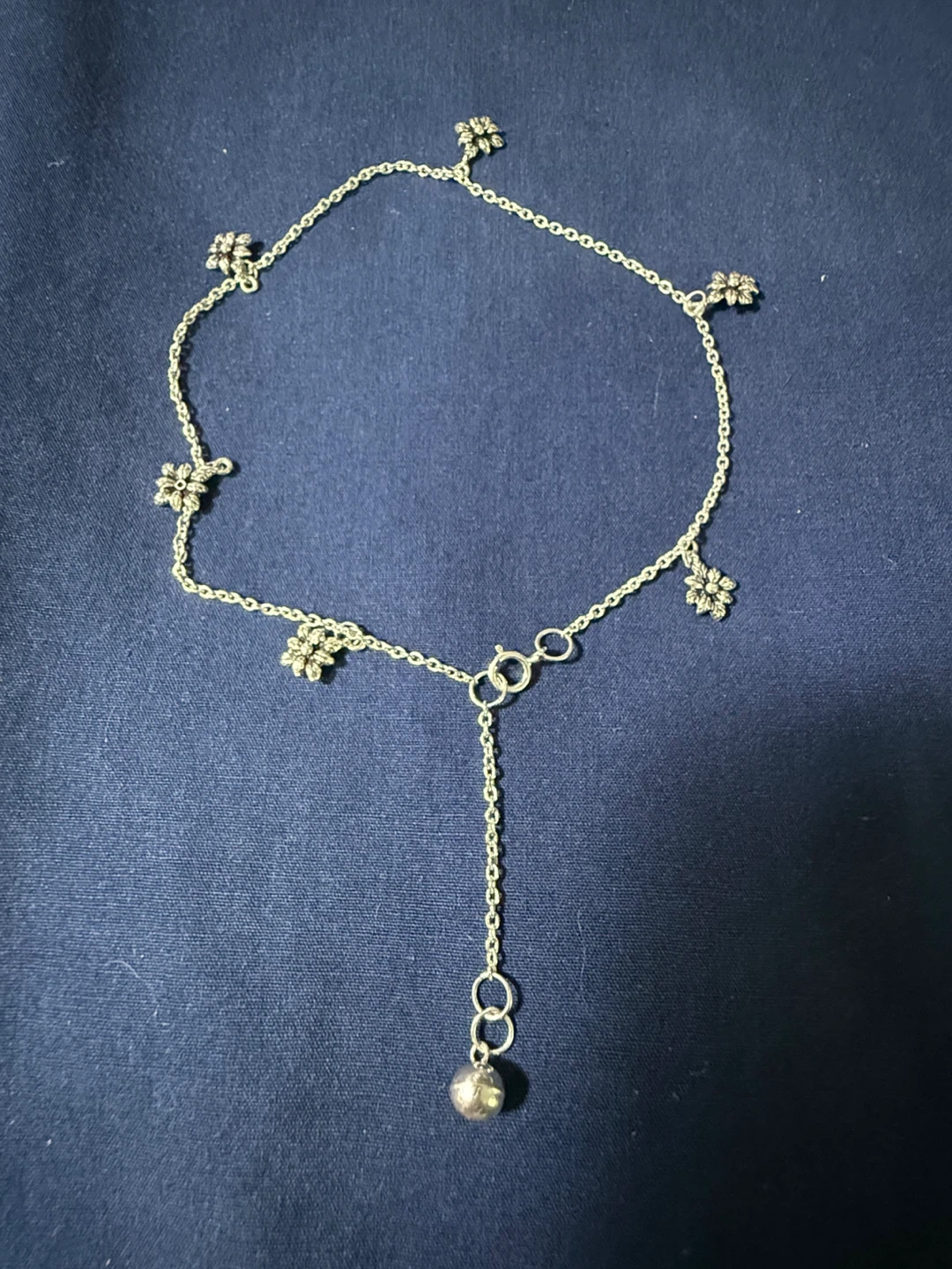 Sterling Silver Anklet with Floral Charms