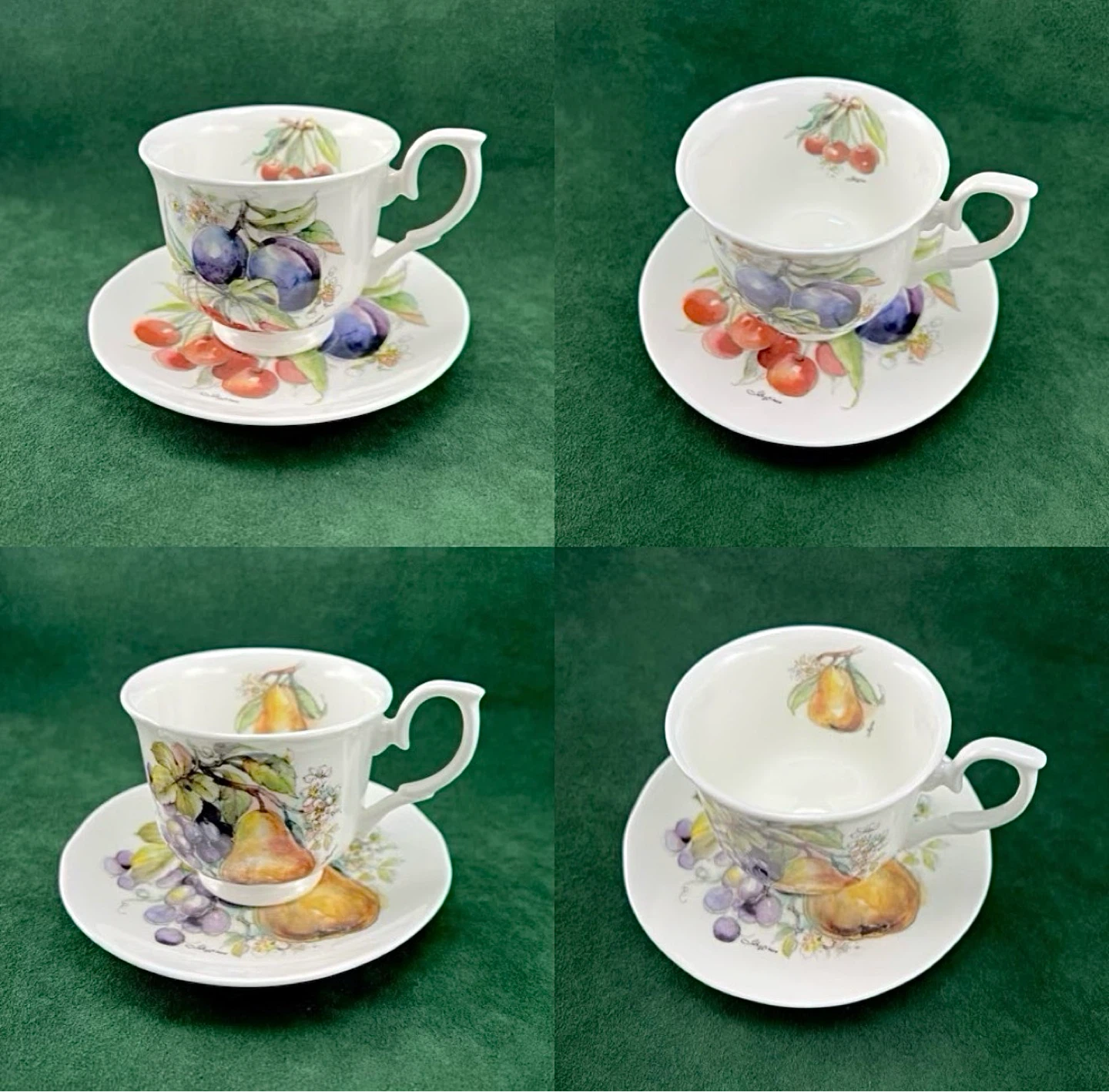 Pair of vintage Duchess orchard fruit signed teacups
