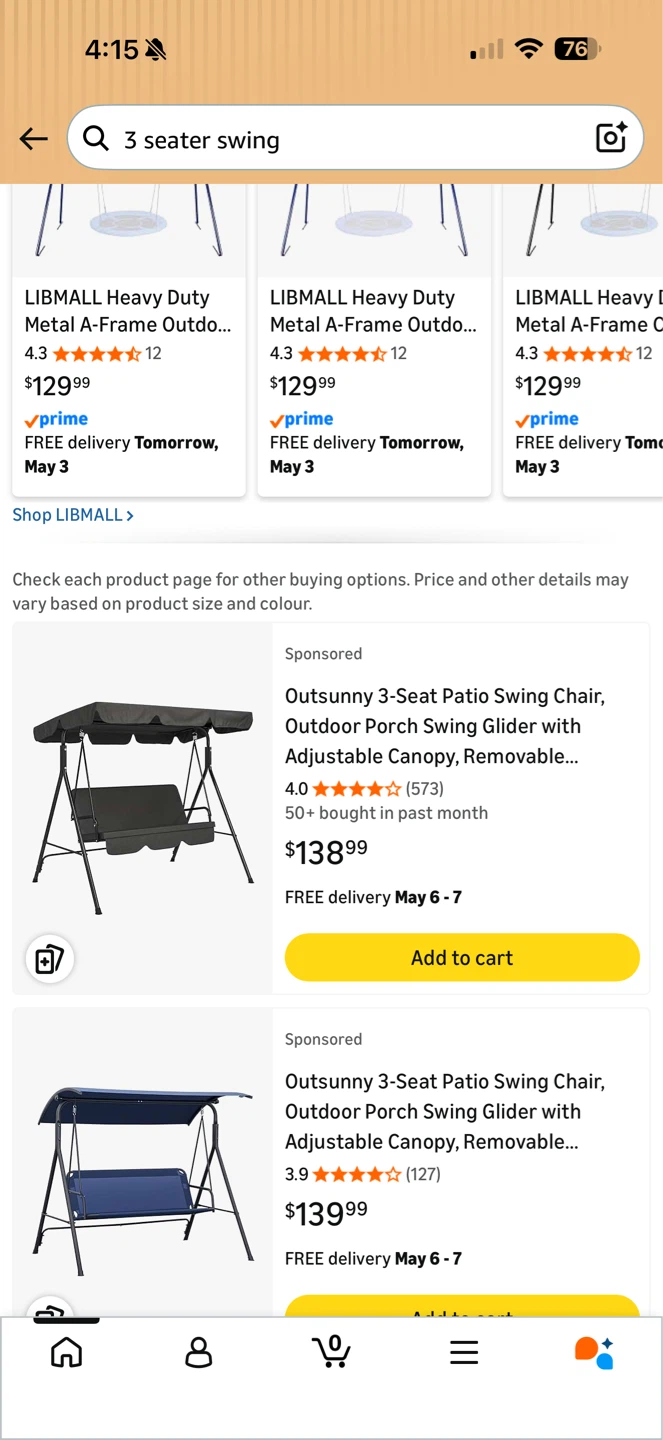 Outsunny 3-Seat Patio Swing Chair