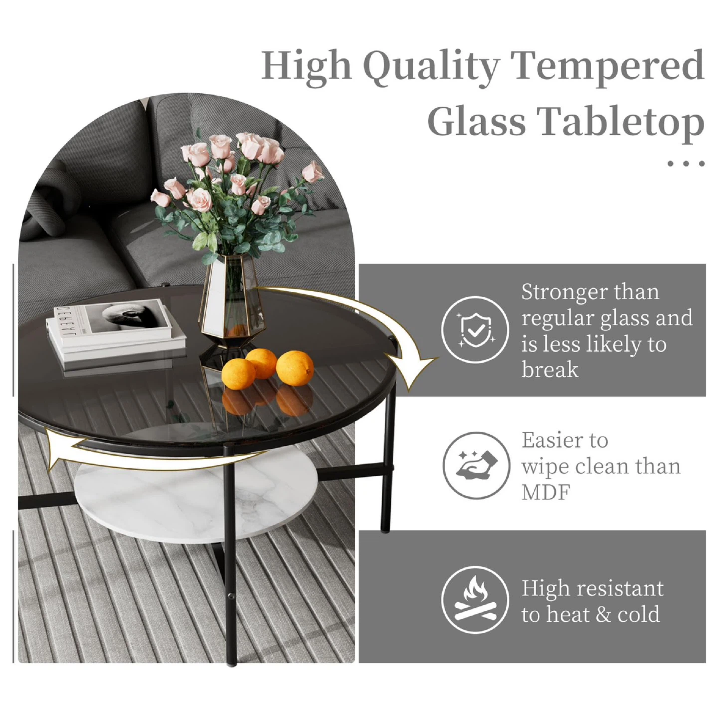 Wisfor Round Glass Tabletop Coffee Table - photo 4