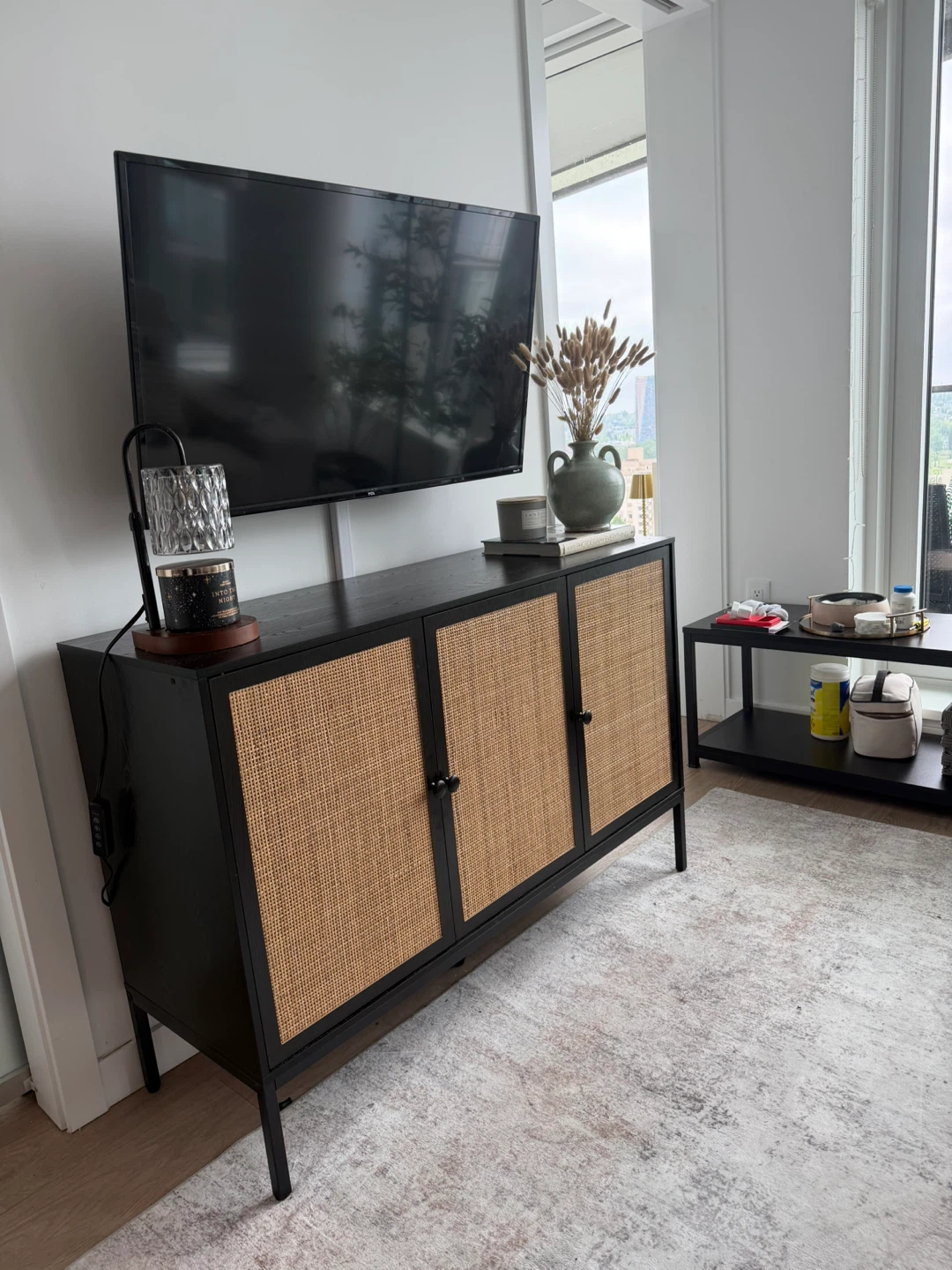 Black TV Stand with Rattan Doors - photo 2