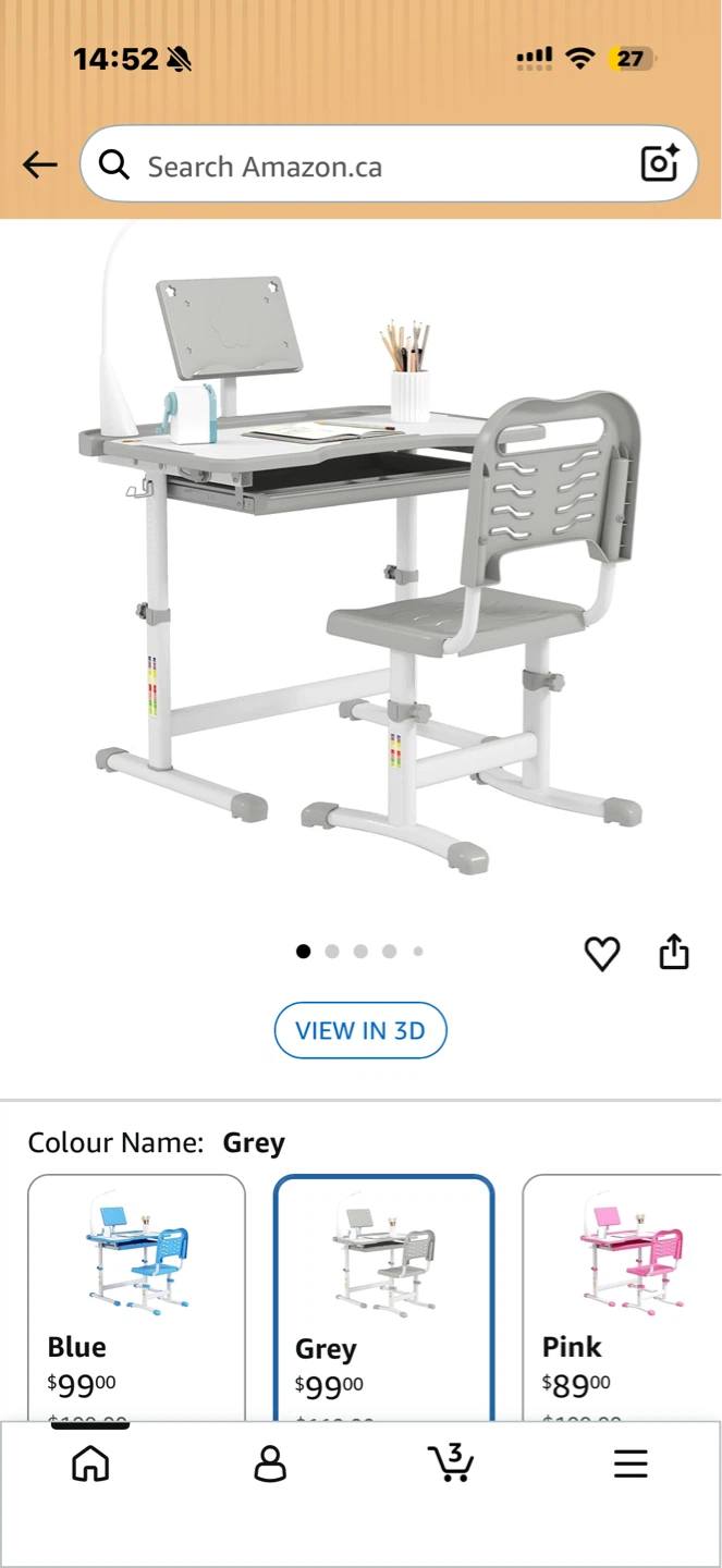Adjustable Children's Desk and Chair Set - Grey - photo 3