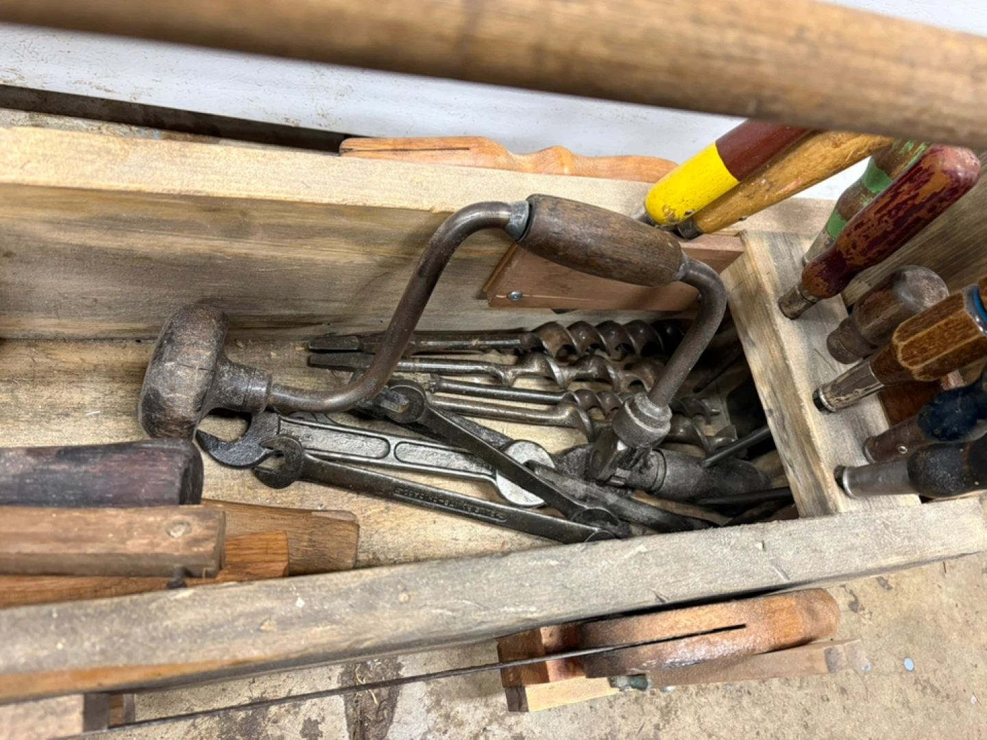 Vintage Wooden Toolbox with Assorted Hand Tools - photo 2