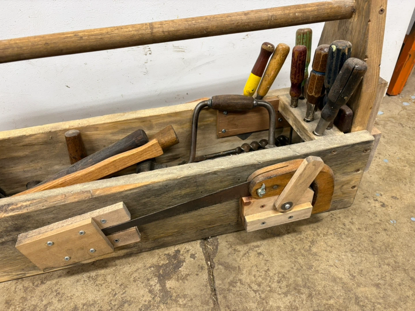 Vintage Wooden Toolbox with Assorted Hand Tools - photo 4