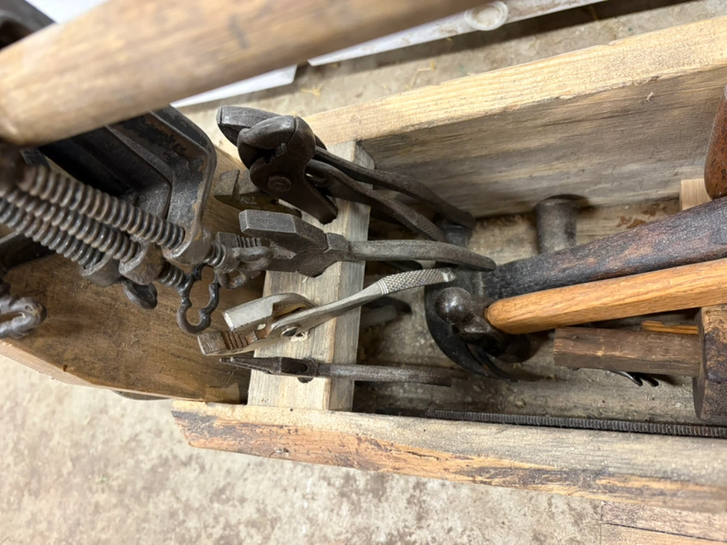 Vintage Wooden Toolbox with Assorted Hand Tools - photo 3